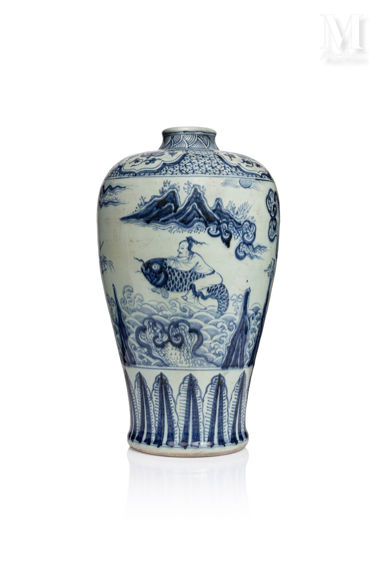 CHINE, fin du XVe siècle 
Vase en porcelaine bleu et blanc de forme Meiping et d&hellip;