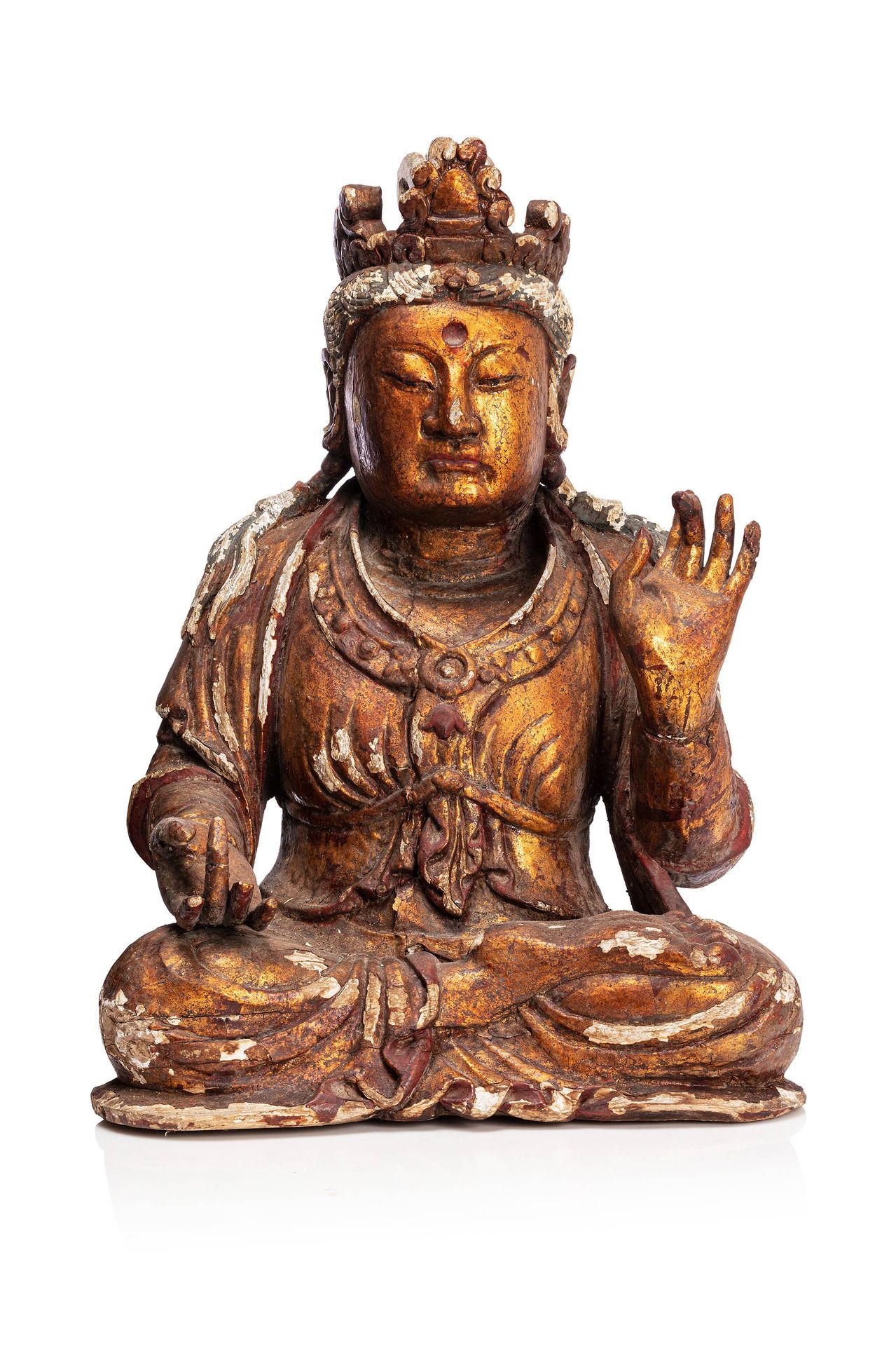 CHINE, XXe siècle 
漆器和镀金木雕

代表一个身穿长袍的神灵。









高度：59厘米





宽度 : 42 cm






&hellip;