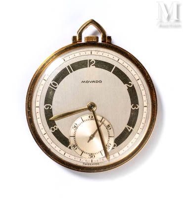 MOVADO 怀表

约1940年

参考2530

黄金表壳，千分之七十五

银色和金色的双色表盘，阿拉伯数字，太妃针和6点钟方向的小秒针。

签名和编号的手&hellip;