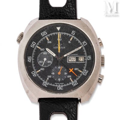 LEMANIA Men's cushion-shaped chronograph watch 

Circa 1970

Reference 11004

St&hellip;