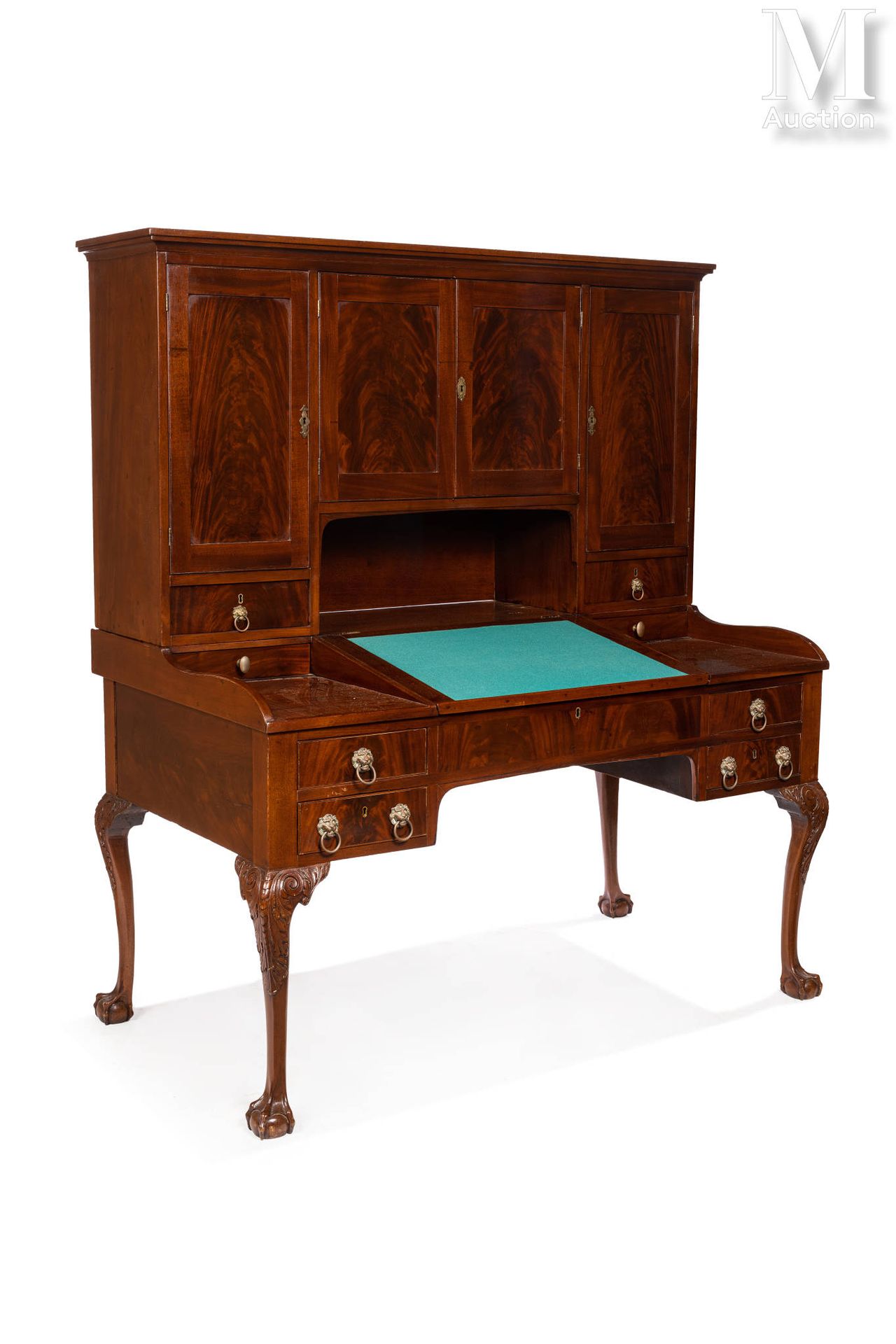 Imposant bureau à gradin in mahogany and mahogany veneer, rectangular in shape, &hellip;
