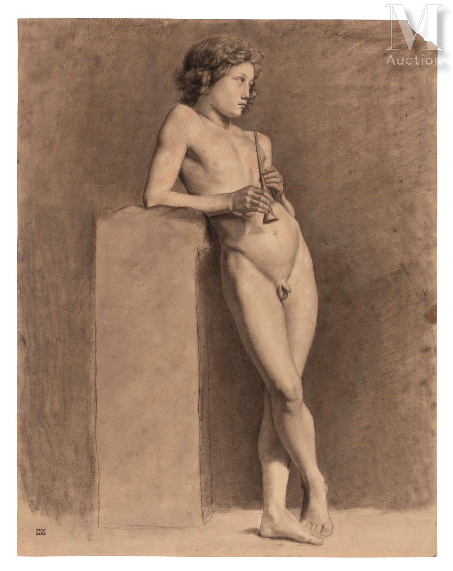 Camille-Auguste GASTINE (Paris 1819 – 1867) Accademia di un giovane uomo appoggi&hellip;