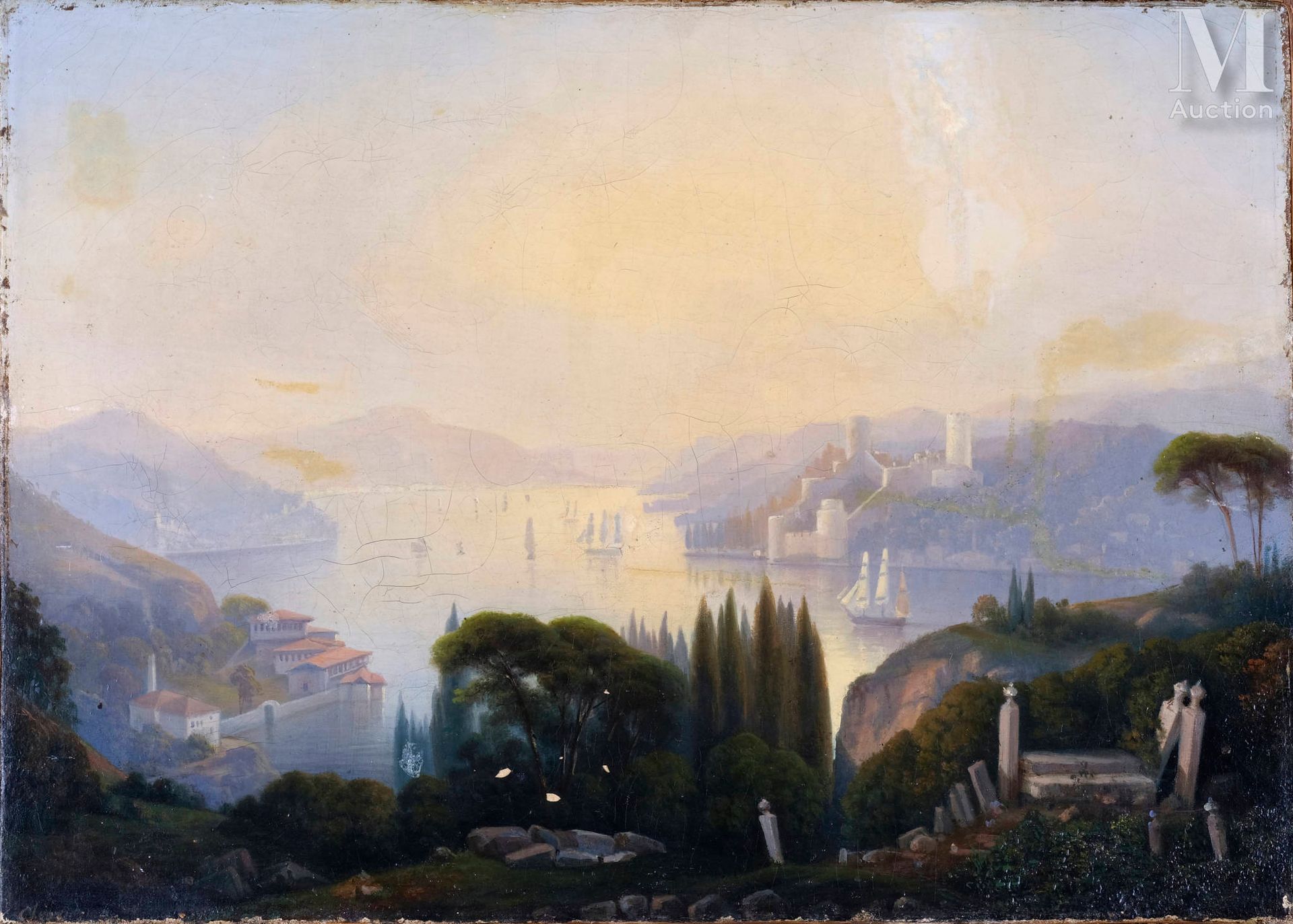 Null 20世纪东方学派 

伊斯坦布尔的景色

布面油画

38 x 47 厘米

左下角有模糊的签名：Clement
