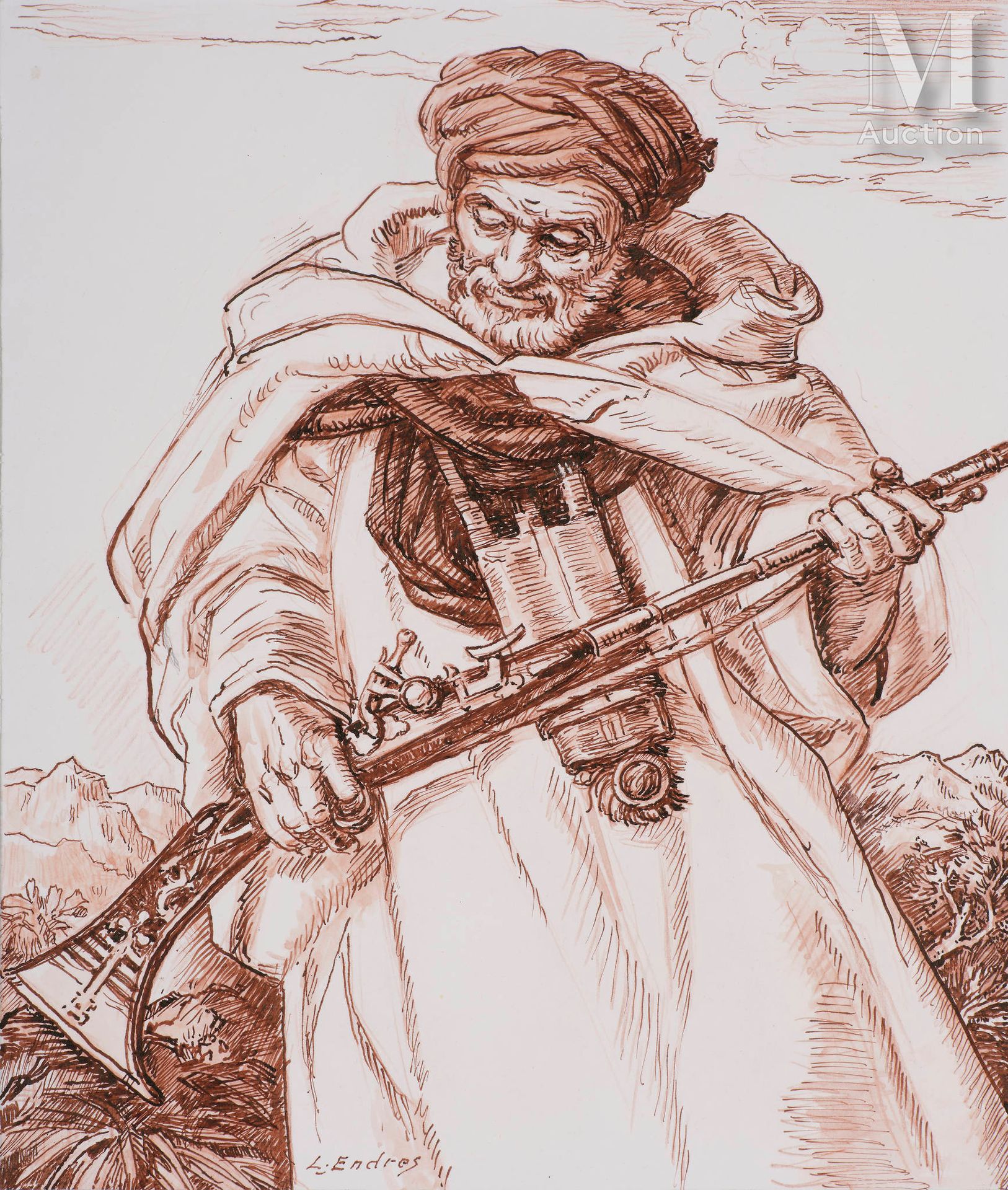 Louis ENDRES (1896 - 1986) 摩洛哥猎人

纸上印度墨水和铅笔线

28,5 x 22,5 cm

左下角签有L.恩德雷斯