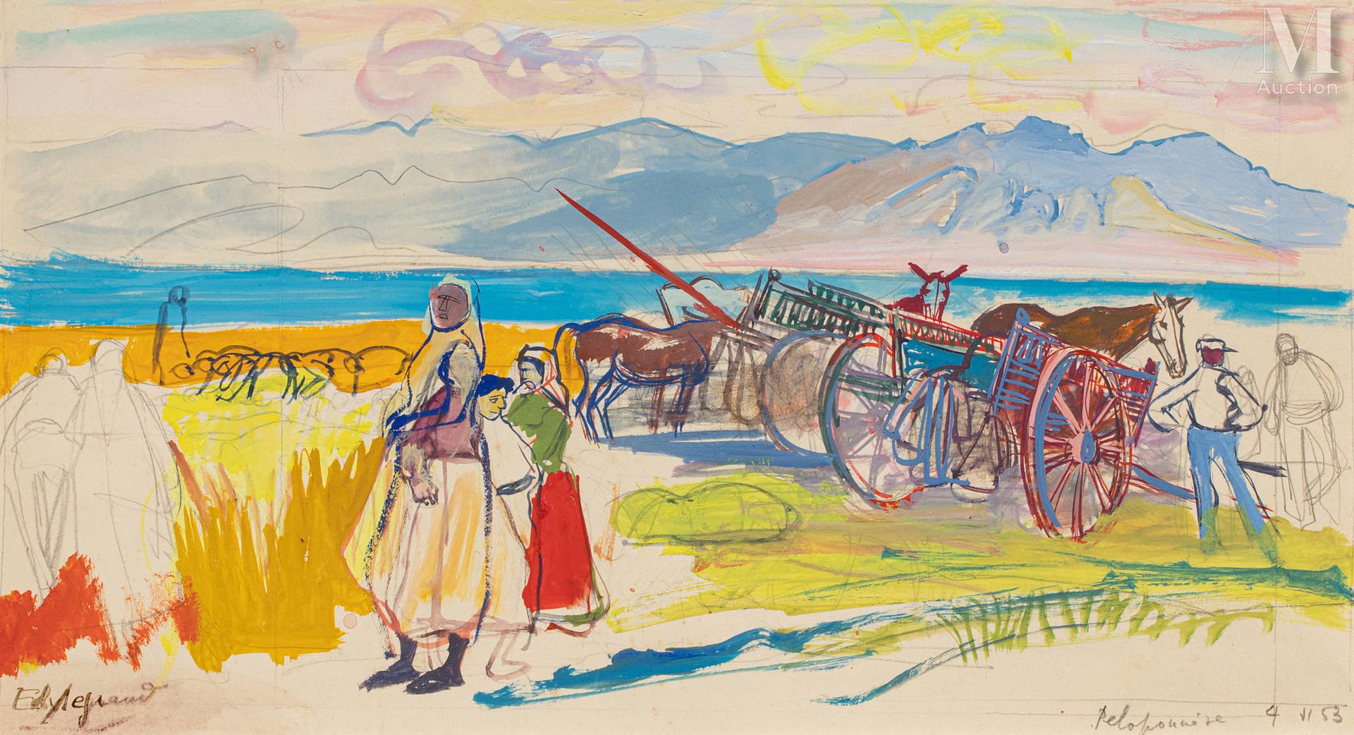 EDY LEGRAND (Bordeaux 1892- Bonnieux 1970) 伯罗奔尼撒半岛的农民在大海面前

纸上水粉和铅笔

16 x 29厘米

&hellip;