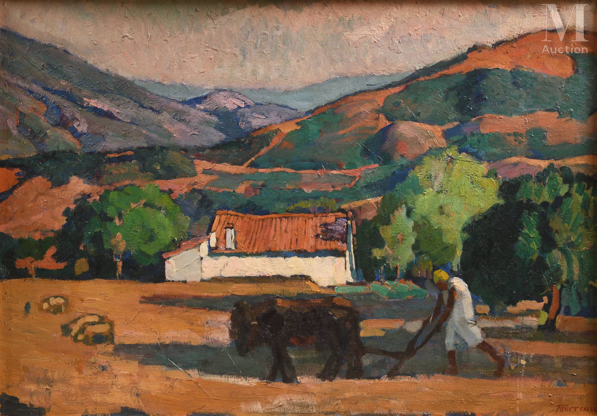 Augustin FERRANDO (Miliana 1880-1957) 米利亚纳的农民

强力纸板上的油彩

54 x 77 cm

签名右下：A Ferr&hellip;
