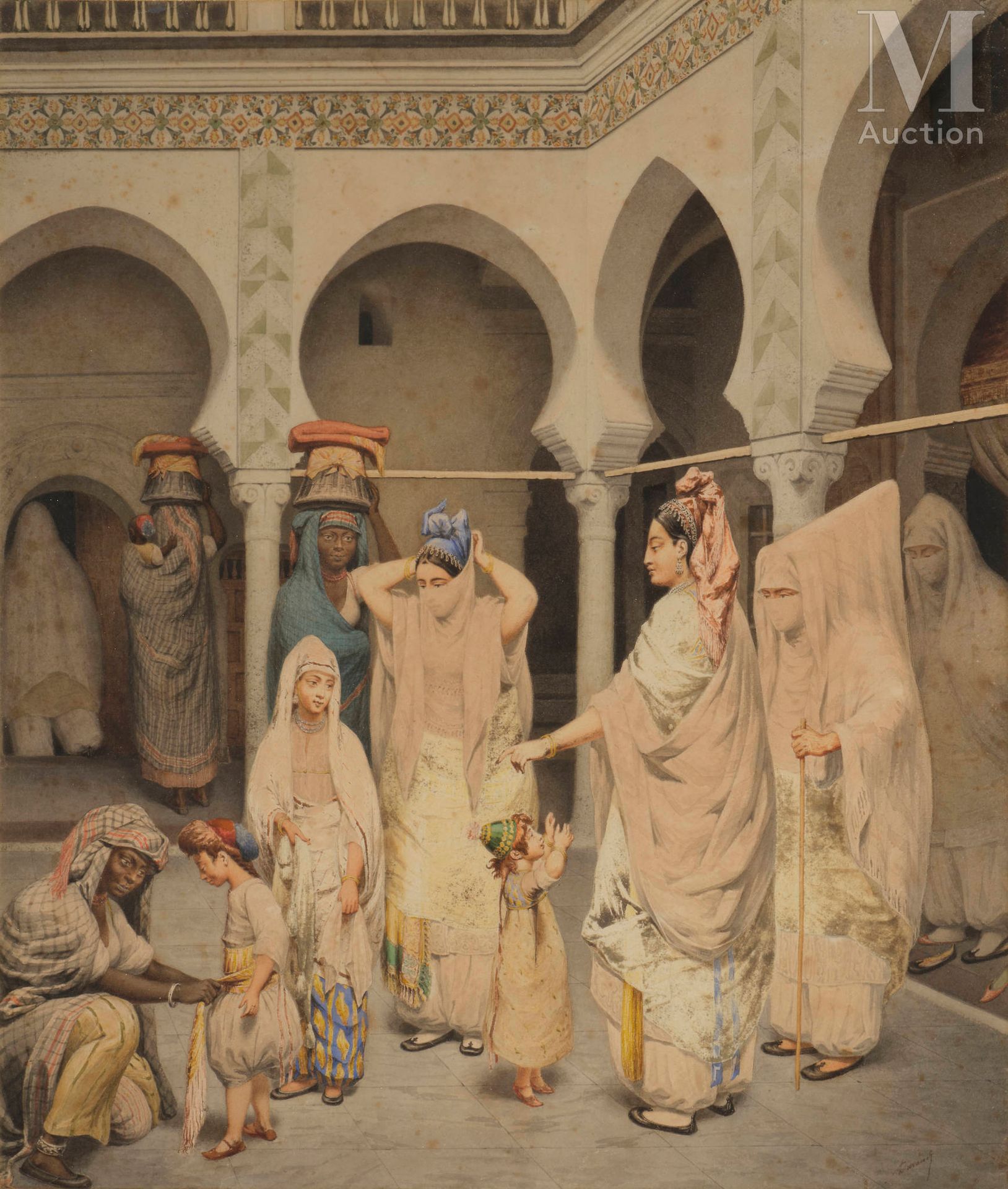 DURAND (Actif au XIX ème siècle) Algerische Frauen und kleine Kinder in einem In&hellip;