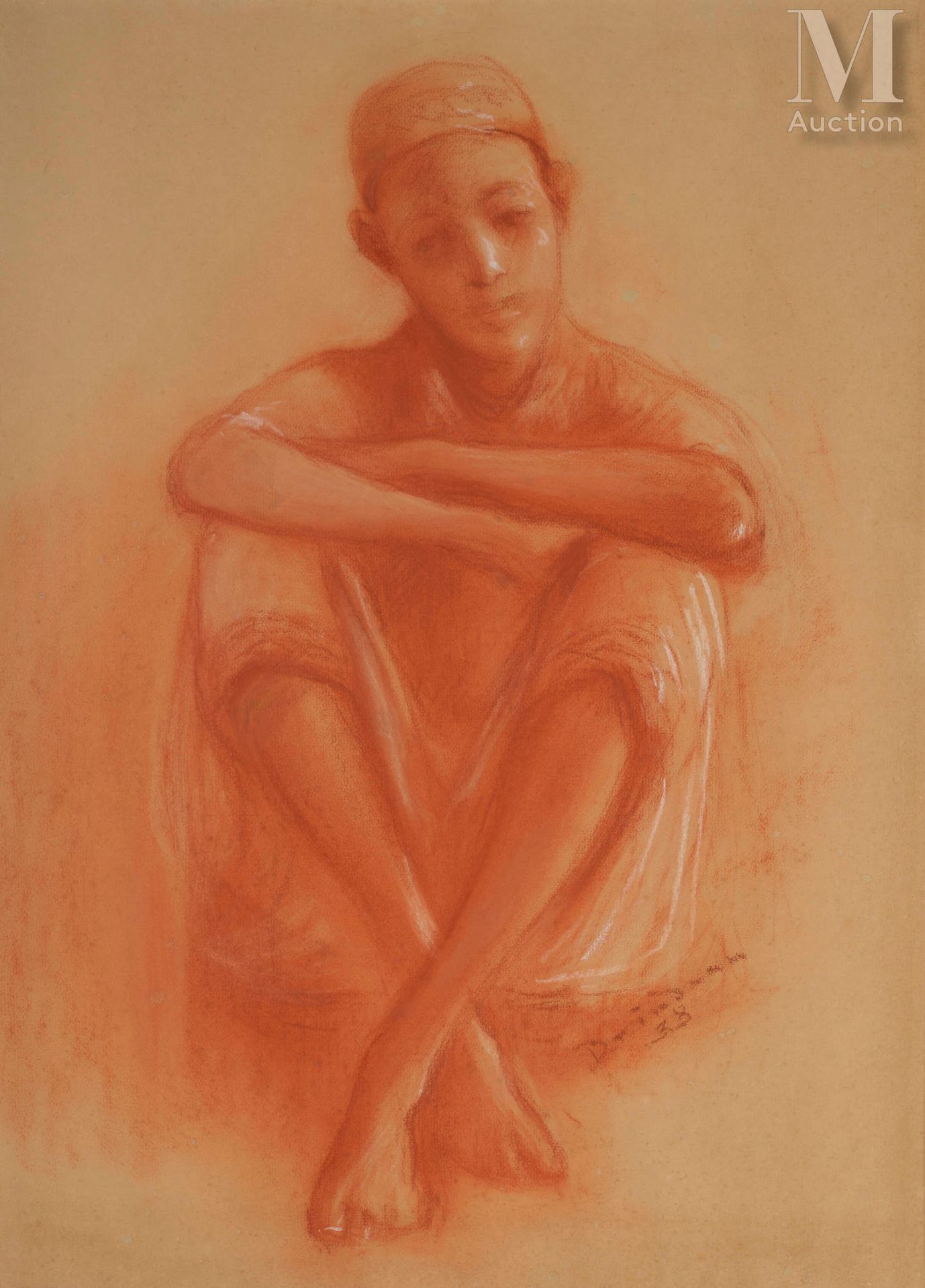 Edouard BRINDEAU de JARNY (Paris 1867 - 1943) 坐着的年轻男孩

红粉和白粉笔的亮点

60 x 42厘米，正在观看&hellip;