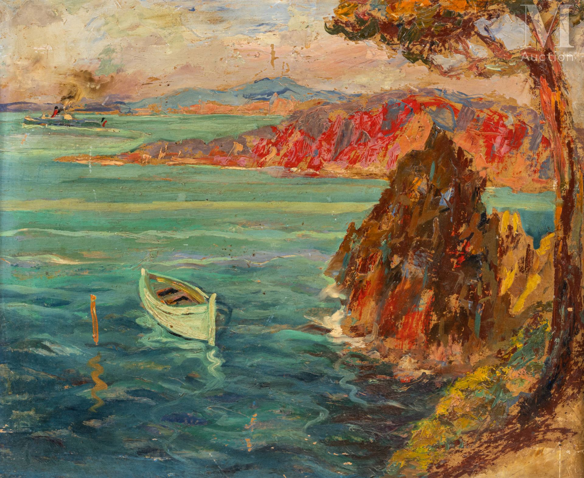 Attribué à Abdel-Halim HEMCHE (1908- 1979) Seashore

Oil on cardboard

41 x 50 c&hellip;