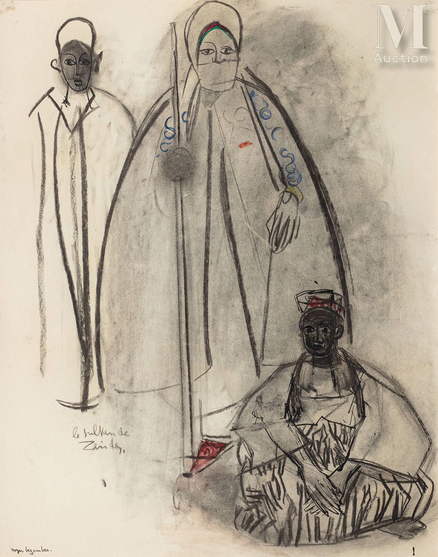 Roger BEZOMBES (Paris 1913-1994) Le sultan de Zinder

Fusain rehaussé d'aquarell&hellip;