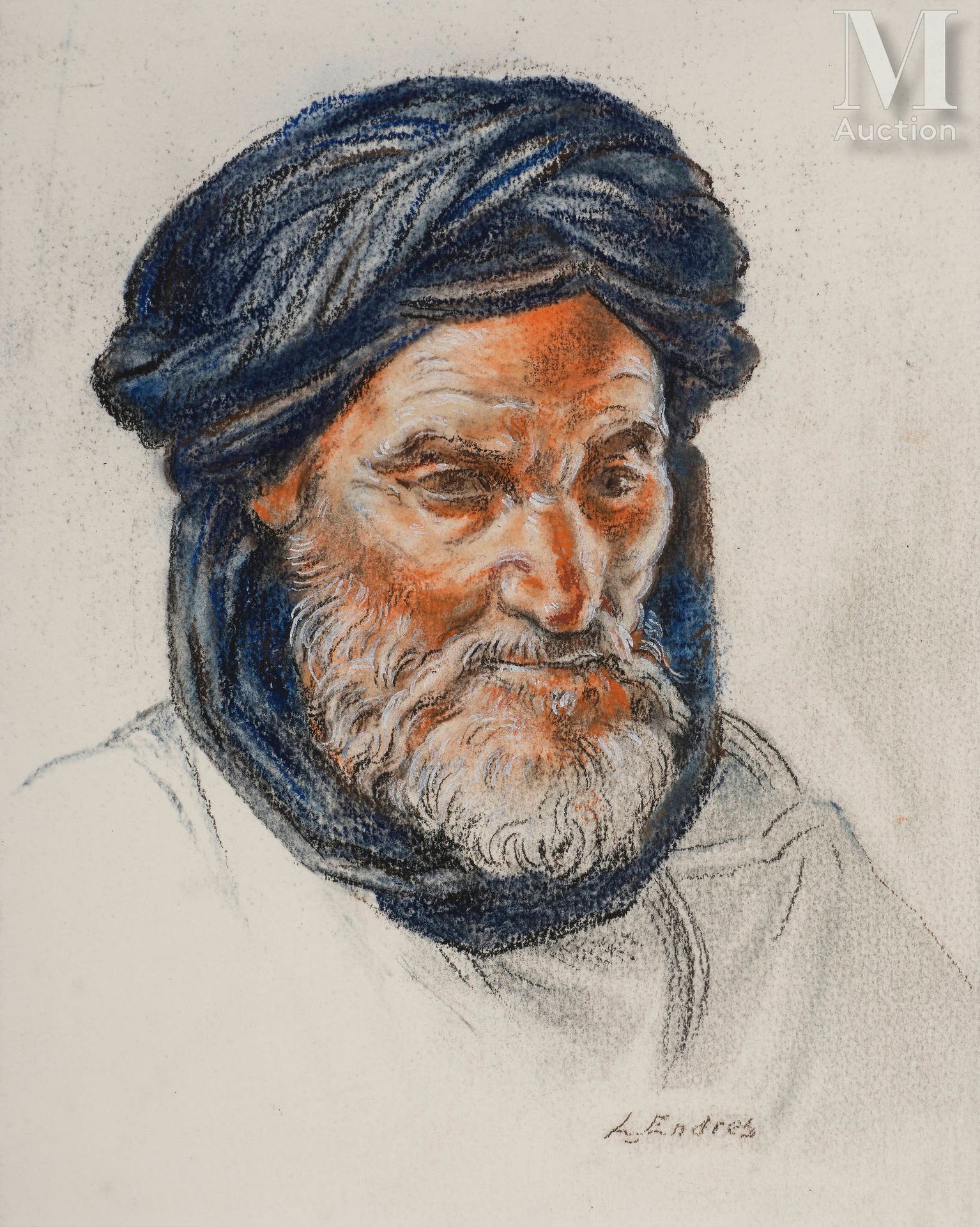 Louis ENDRES (1896 - 1986) 戴蓝色头巾的男子肖像

灰色

28 x 23 cm

签名右下角：L. Endres