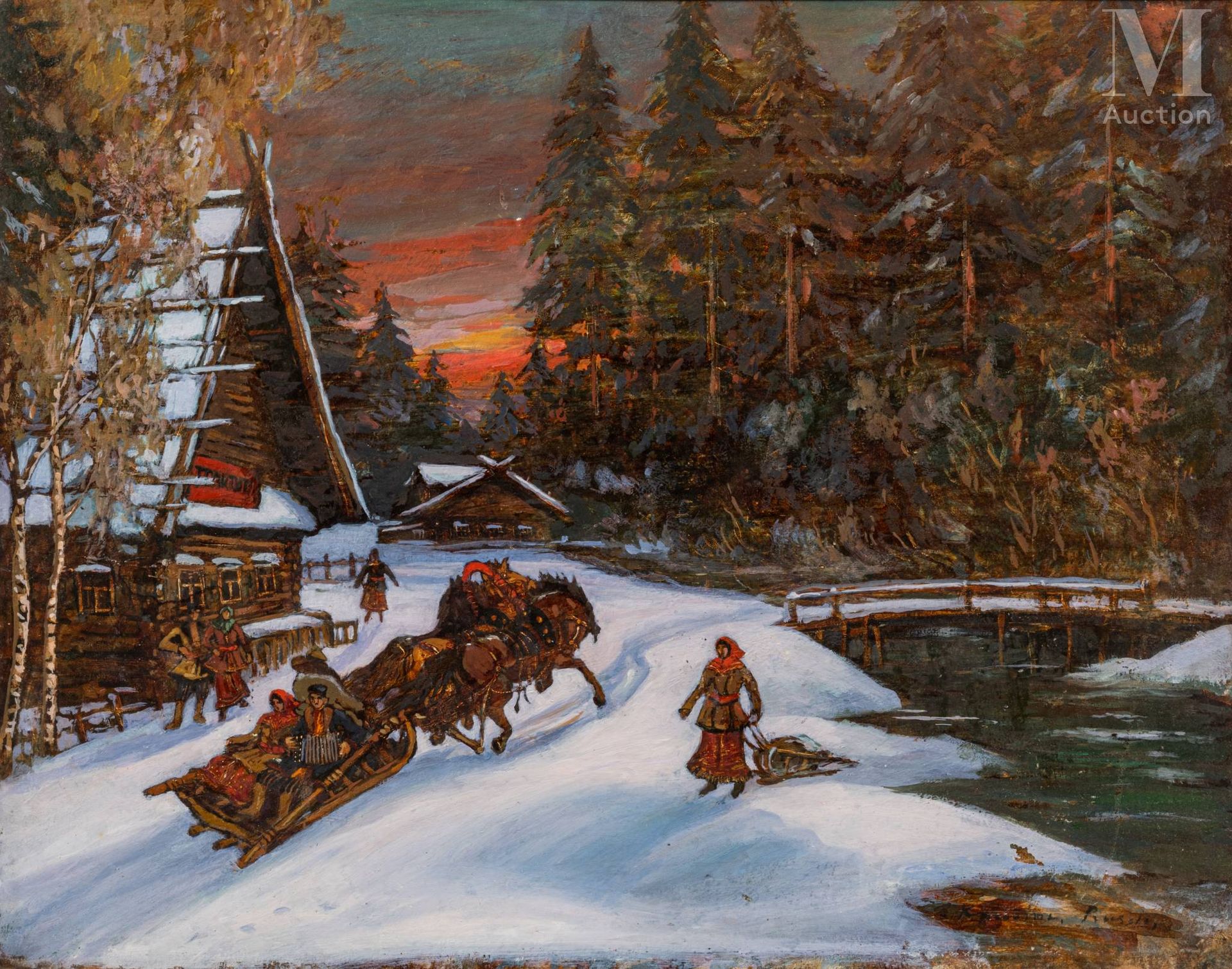 Konstantin Alexeievich KOROVINE (1861-1939) Troika at dusk. 

Oil on cardboard, &hellip;
