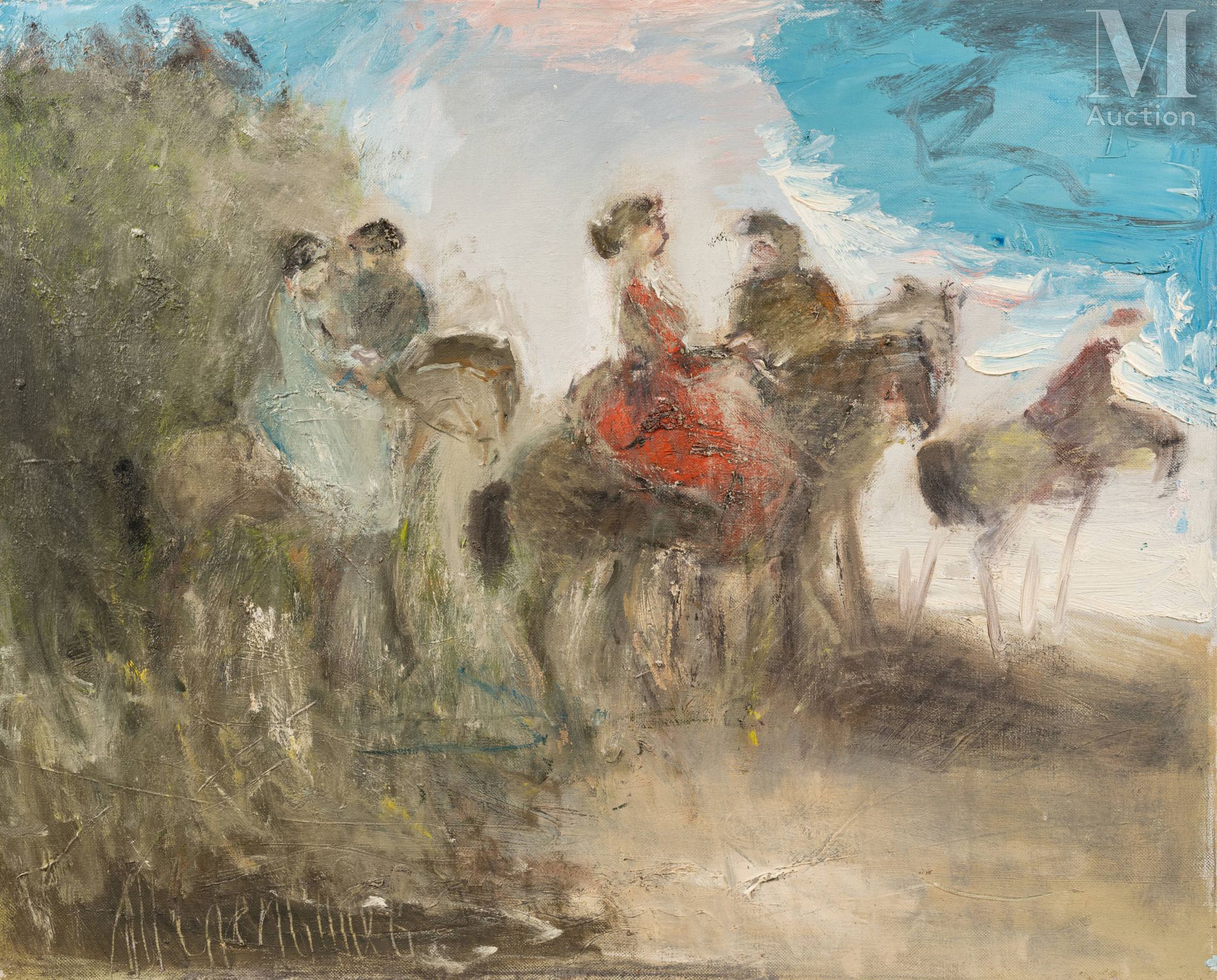 Anatoly SLEPYCHEV (1932-2016). 骑兵队。

布面油画，左下方有俄文签名和标题。有框。

H.80 x W. 102 厘米。