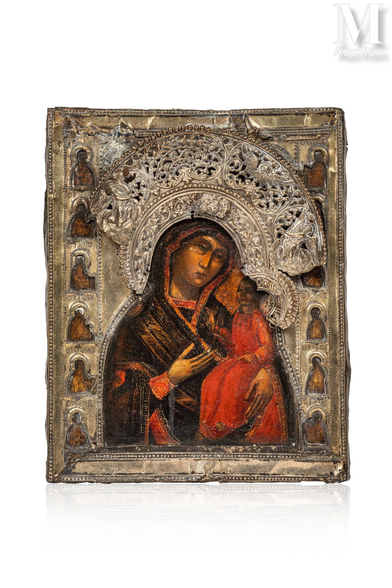 Icône de la Mère de Dieu de Tikhvine. 
Tempera on wood, in a gilded copper oklad&hellip;