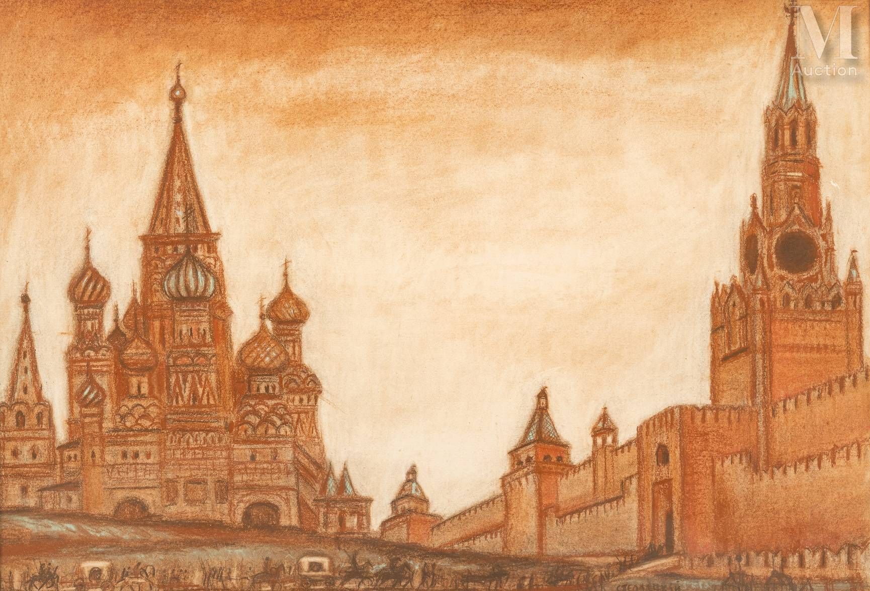 Dimitri Semenovich STELLETSKY (1875-1947). 红色方块。

纸上粉画，右下角有俄文签名。有框。

H.50 x W. 7&hellip;