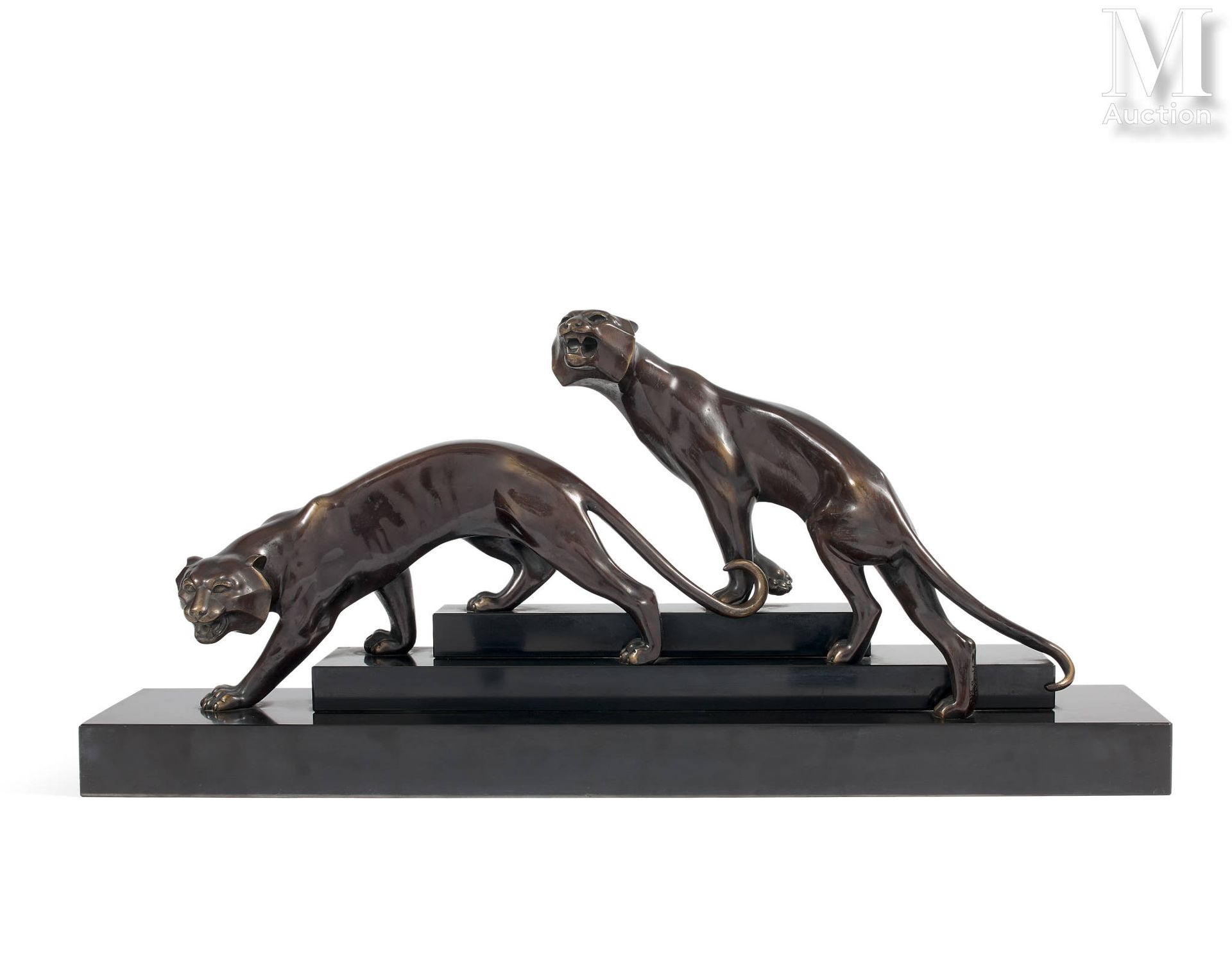 Georges Dimitrievich LAVROFF (1895-1991) 两只豹子。

棕色的青铜，爪子下面有签名，编号为112，站在一个带台阶的长方形&hellip;