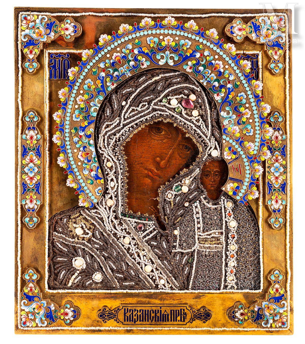 Icône de la Mère de Dieu de Kazan. Tempera su legno, in un bell'oklad vermeil di&hellip;