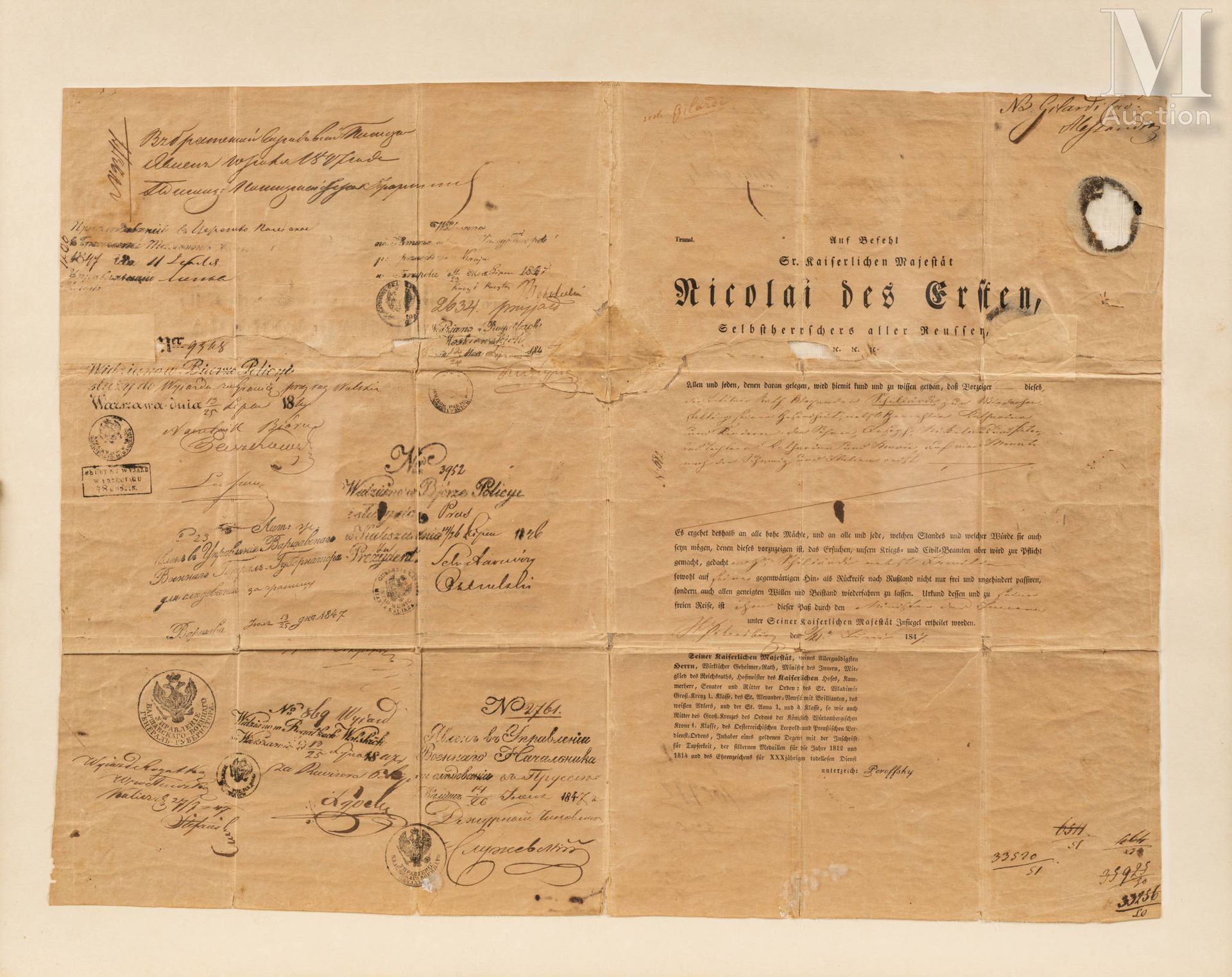 Titre de voyage et laissez-passer d’Alessandro Gilardi (1808-1871). Document en &hellip;