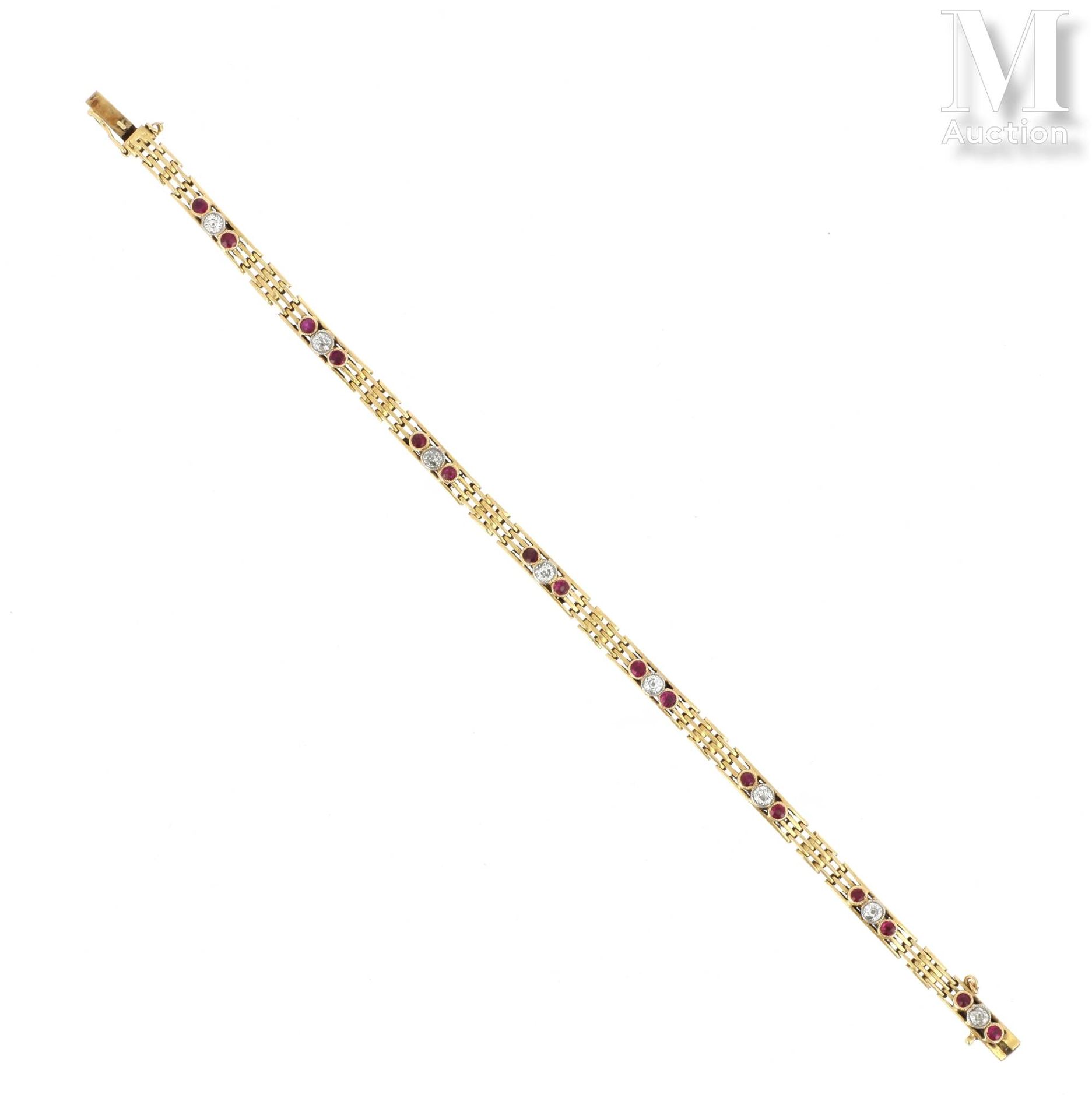 Bracelet diamants rubis Bracelet en or jaune 18 K (750 °/°°) à maillons rectangu&hellip;