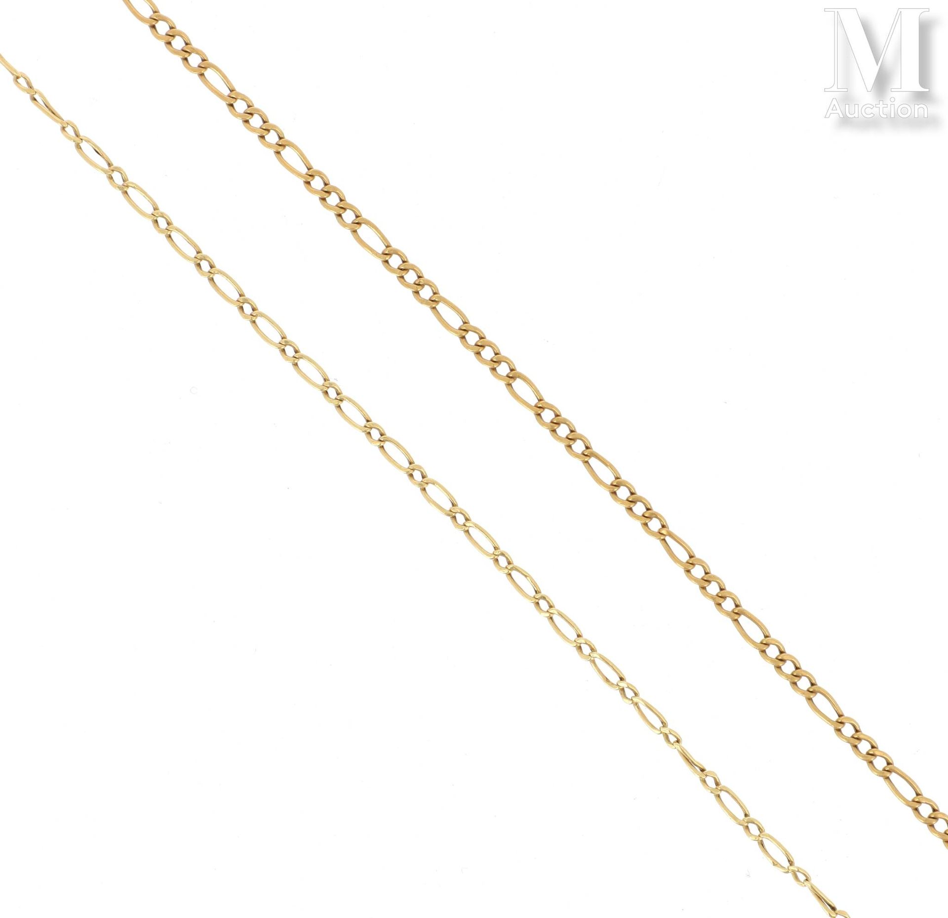 Deux bracelets 两条18K(750°/°)黄金手链，带 figaro 缝线。

总毛重：3.1克。

原样，事故和缺失的部分。
