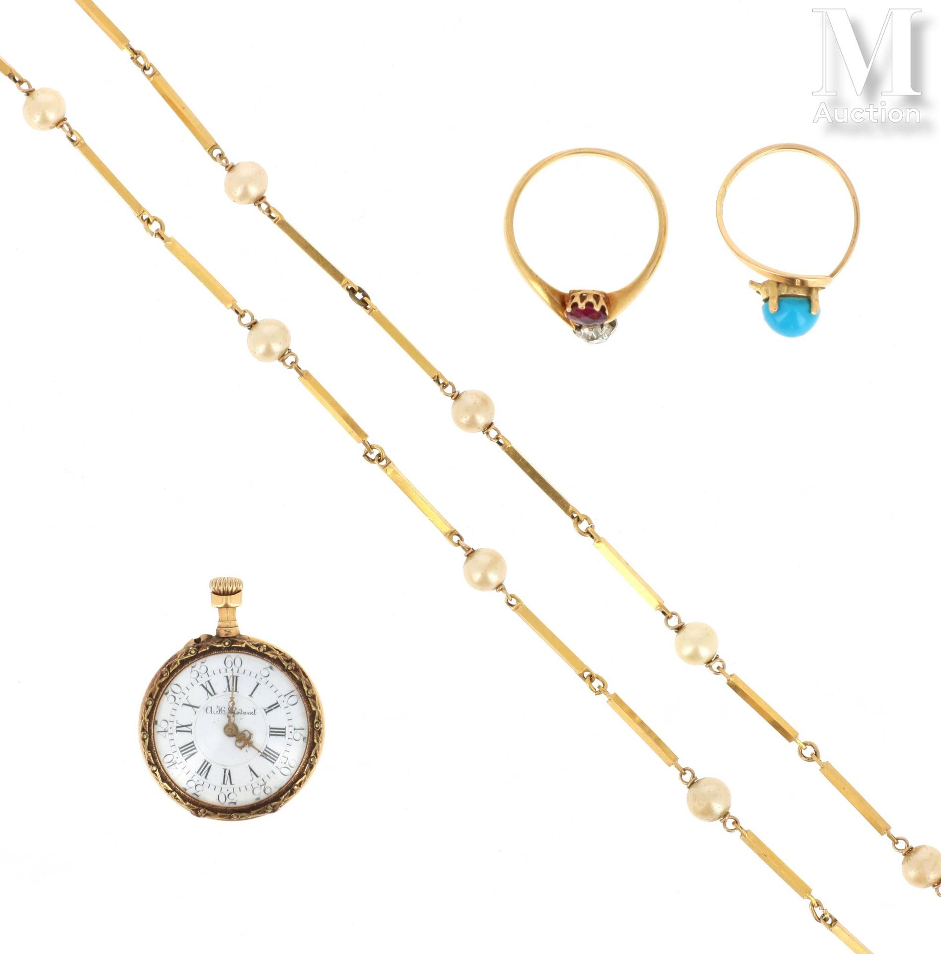 LOT de bijoux Lot de bijoux en or jaune 18 K (750 °/°°) comprenant :

une montre&hellip;