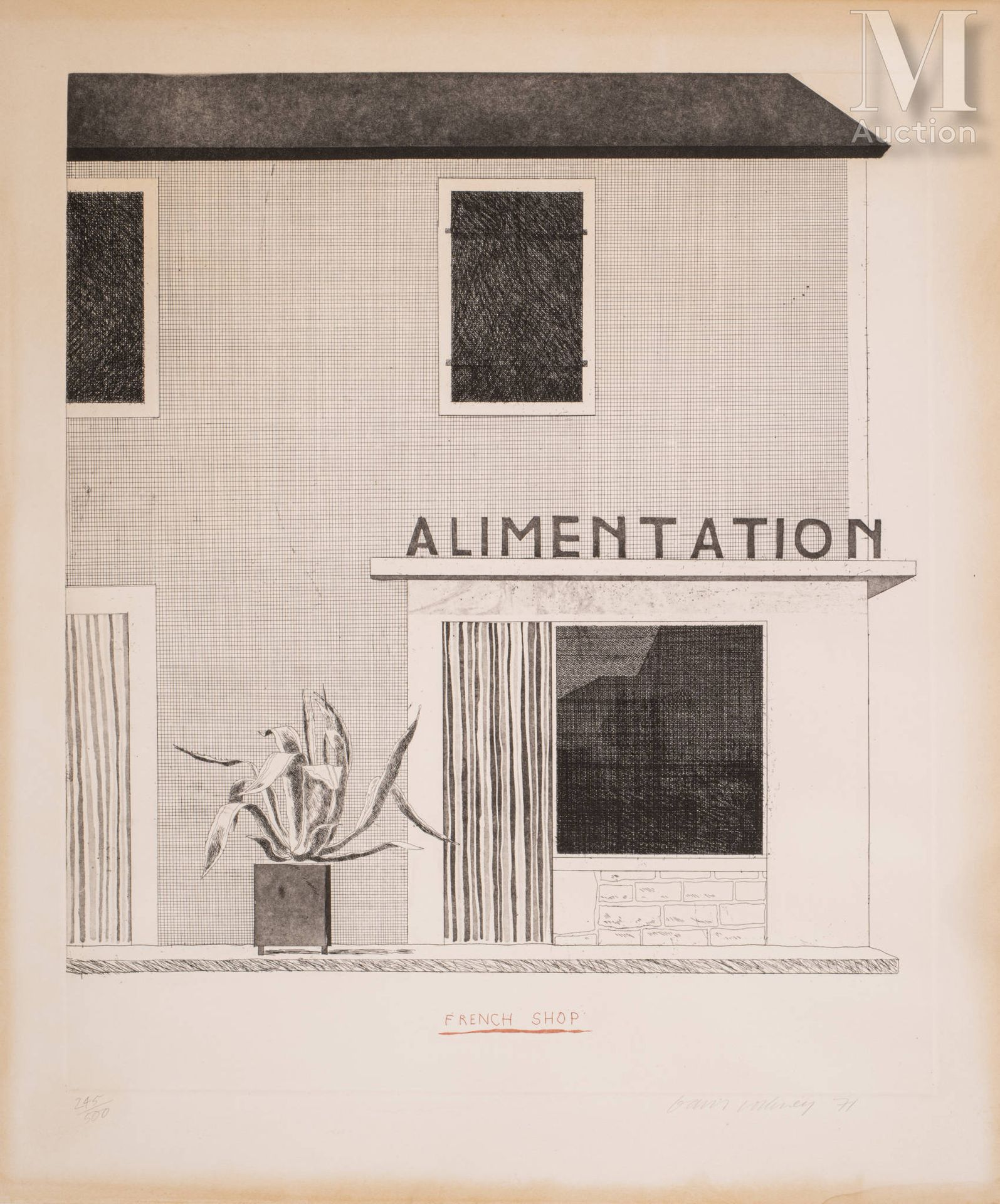 David Hockney (Né en 1937) 法国商店, 1971年 
蚀刻和水印，有签名、日期和编号的245/500。阿姆斯特丹印刷厂，出版商《观察家&hellip;
