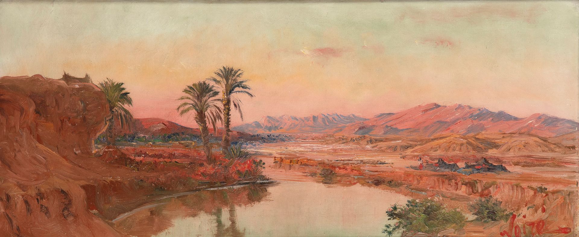 Maxime NOIRE (Guinglange 1861-Alger 1927) 阿尔及利亚瓦迪边上的营地

原始画布上的油画

38x87.5厘米

签名右&hellip;