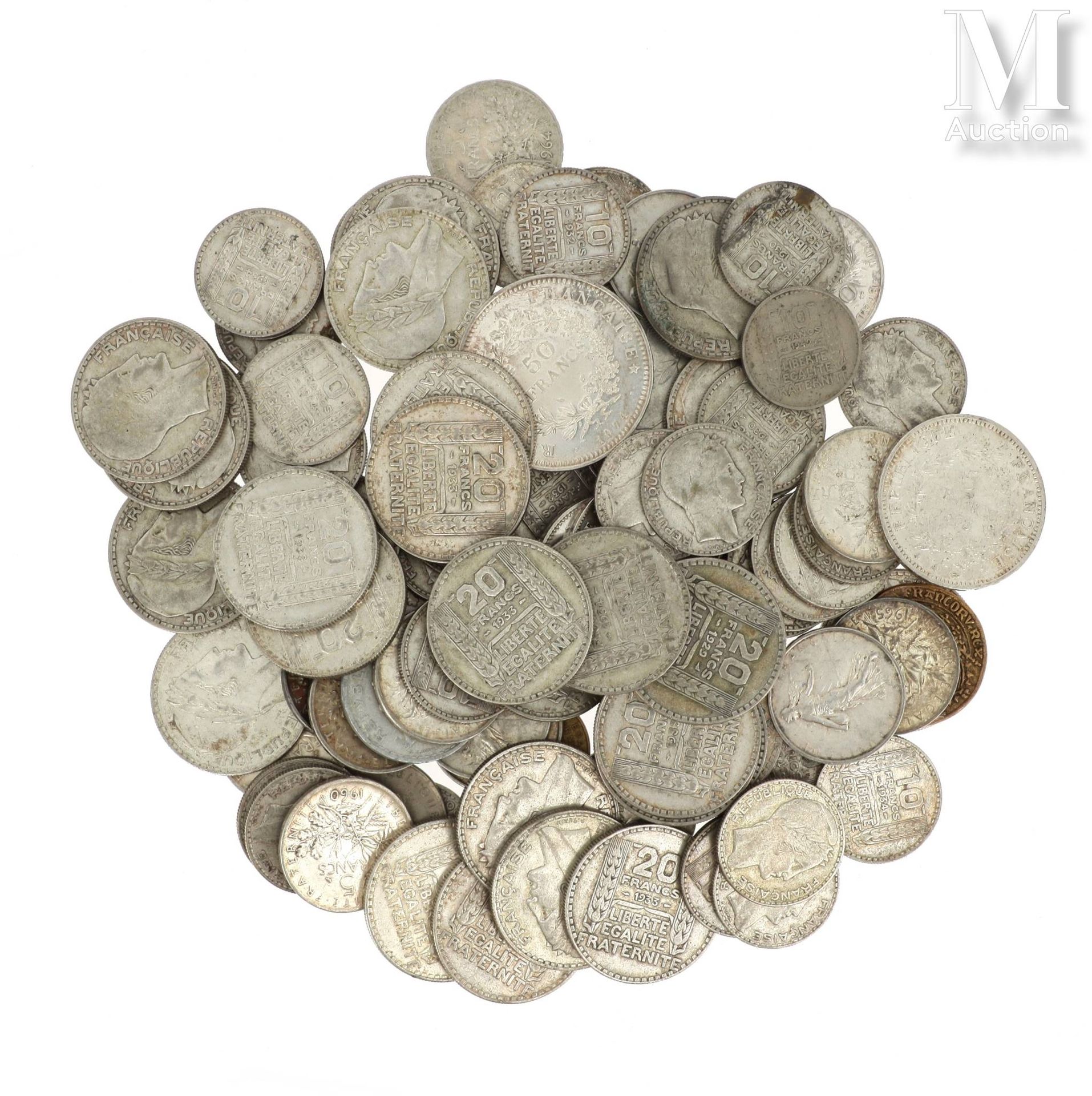 LOT DE PIECES DE MONNAIE EN ARGENT Lot of silver coins including : 

- 1 x 100 F&hellip;