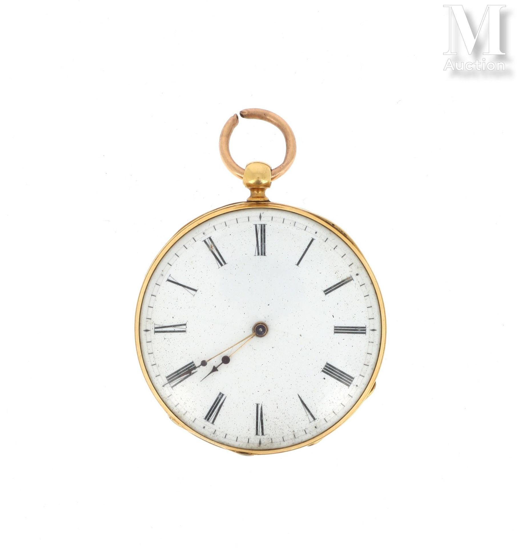 MONTRE GOUSSET Yellow gold gousset watch 18 K (750 °/°°), white enamelled dial, &hellip;