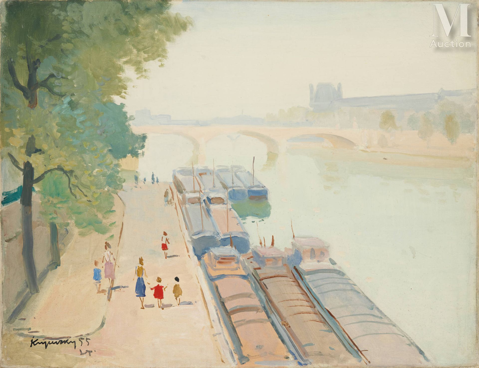 Nicolas KRYCHEVSKY (Kharkov 1898 - Paris 1961) Les péniches sur le quai de Seine&hellip;
