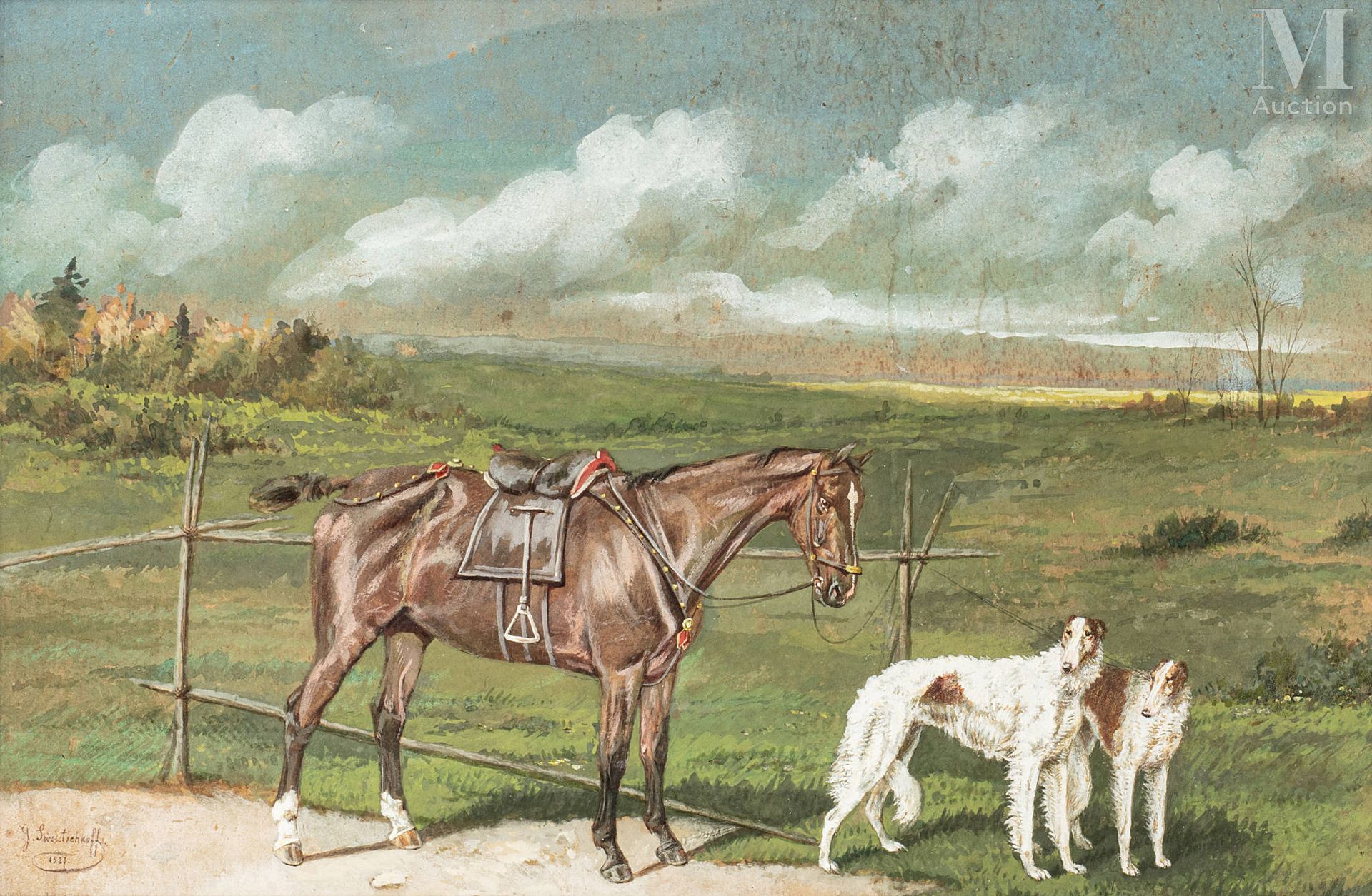 Georges SWERTSCHKOFF (Saint-Pétersbourg 1872- Paris 1957) Cavallo russo e barzoi&hellip;