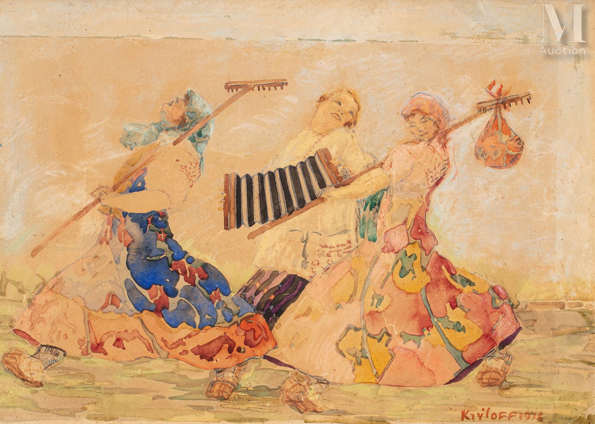 Boris KRYLOFF (Moscou 1891 - Copenhague 1977) The bandoneon player and the peasa&hellip;
