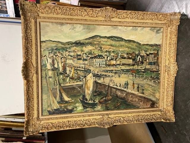 Louis CAZALS (1912-1995) Le port de Honfleur 
 
Huile sur toile 
81 x 116 cm 
Si&hellip;