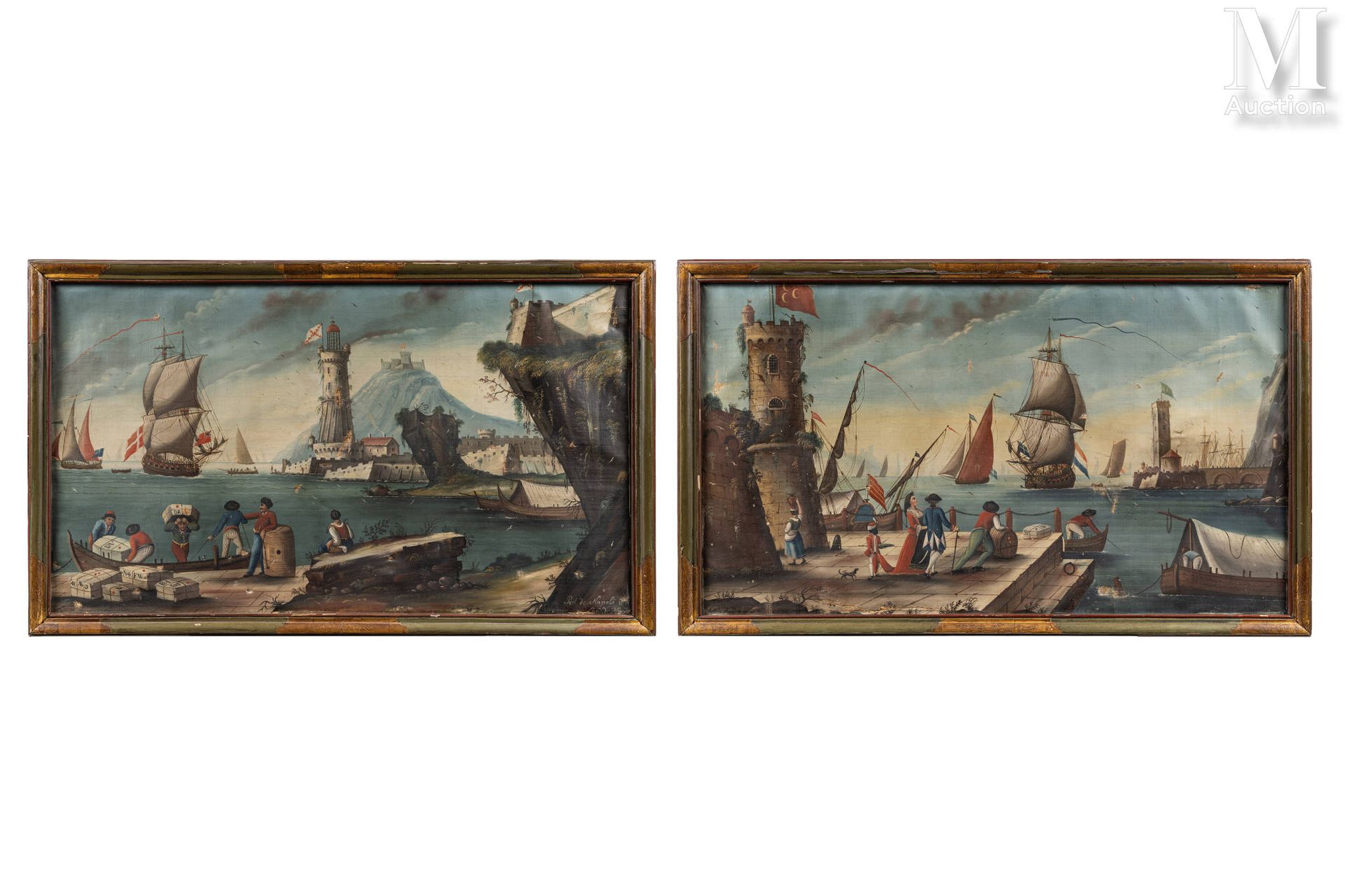 Ecole ESPAGNOLE du XIXème siècle 那不勒斯港



一对画作，在其原始画布上

81 x 129 cm

损坏和丢失的部件

右&hellip;
