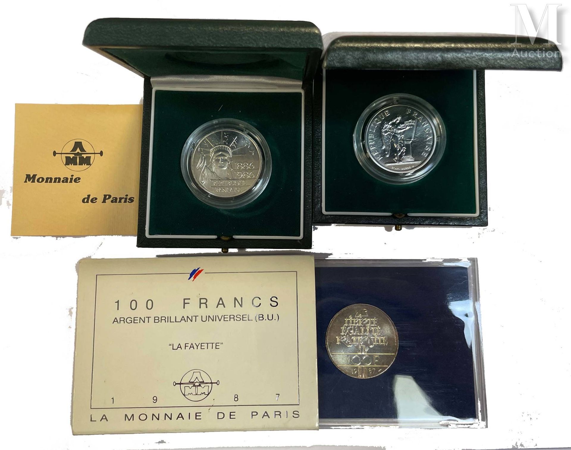 France - Monnaie de Paris Lot of two silver coins 1989 and 1986 with a 100 franc&hellip;