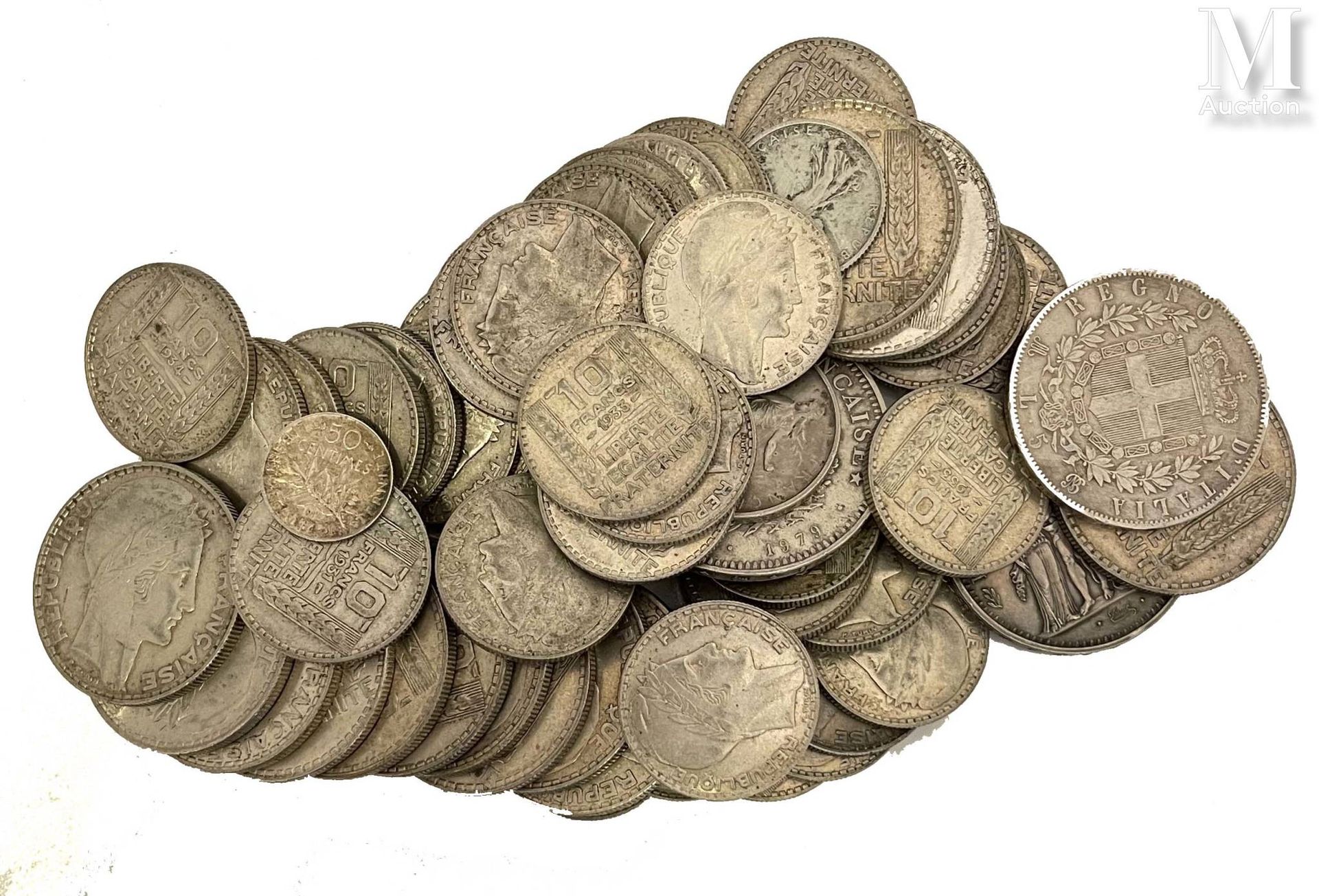 FRANCE - DIVERS 一批重要的银币，包括:

- 三十八枚10法郎都灵硬币

-十三枚20法郎的都灵硬币

-一枚50法郎的大力士硬币

-一枚10&hellip;