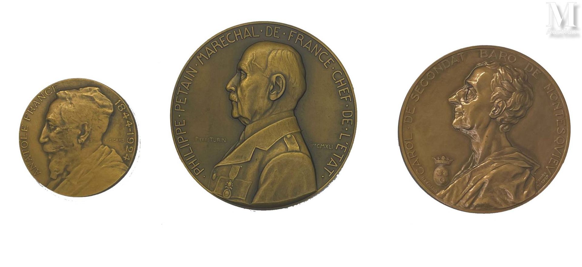 FRANCE - DIVERS "Lot of three bronze medals commemorating :

-Philippe Pétain "H&hellip;