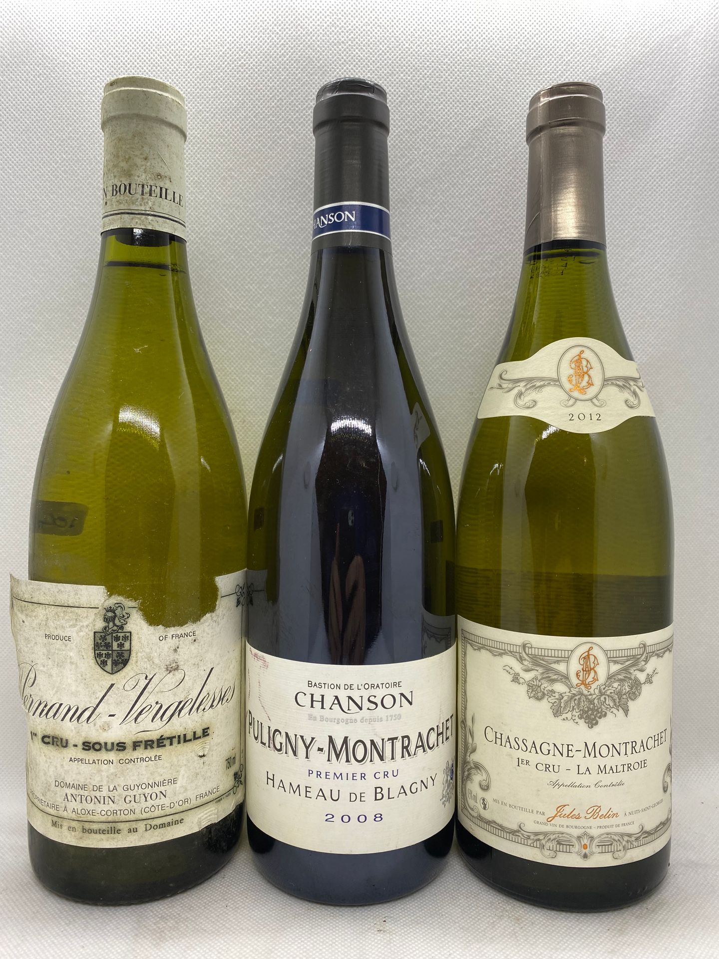 BOURGOGNE BLANC 3 bottles BOURGOGNE BLANC, (1 Jules Belin Chassagne-Montrachet "&hellip;