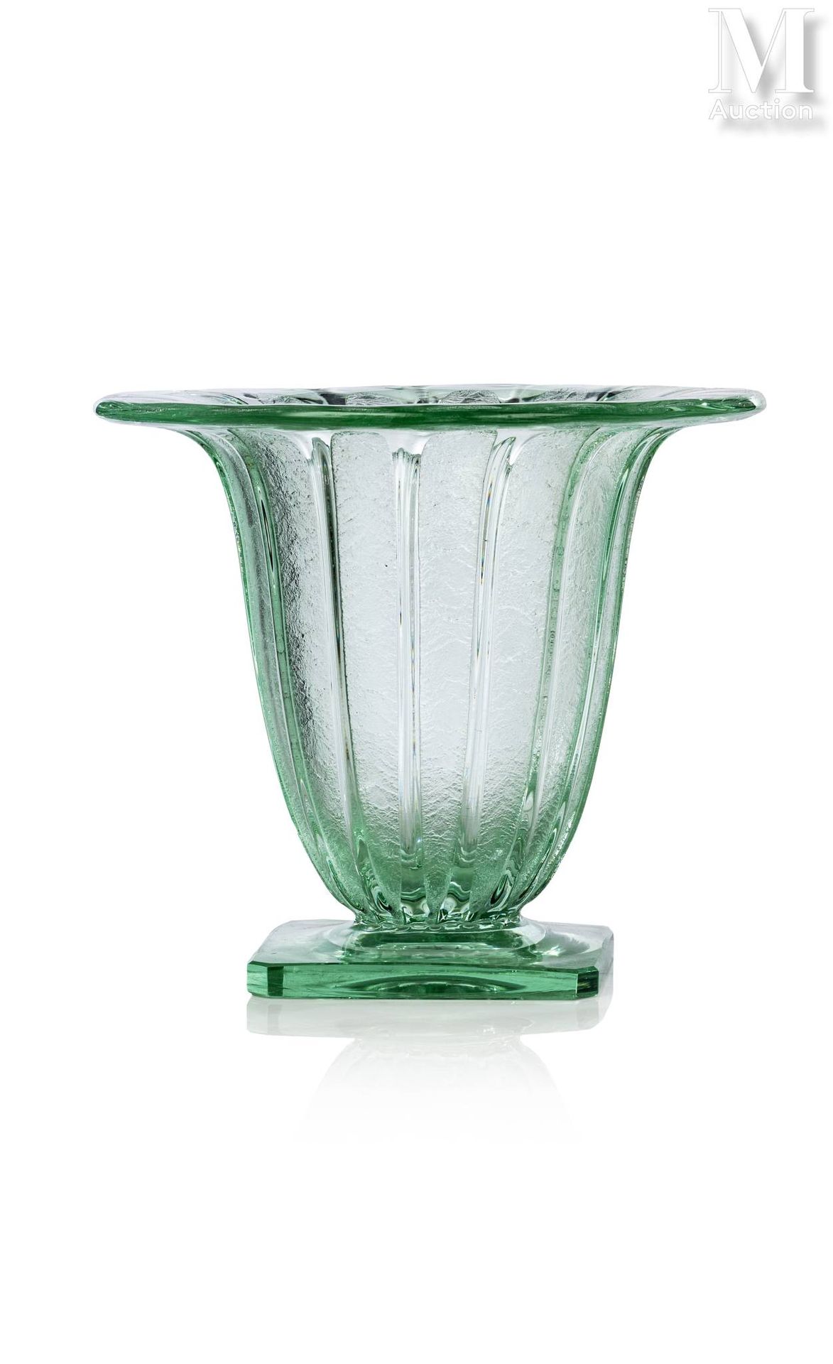 DAUM - Nancy Green tinted glass ovoid vase with large flared neck and quadrangul&hellip;