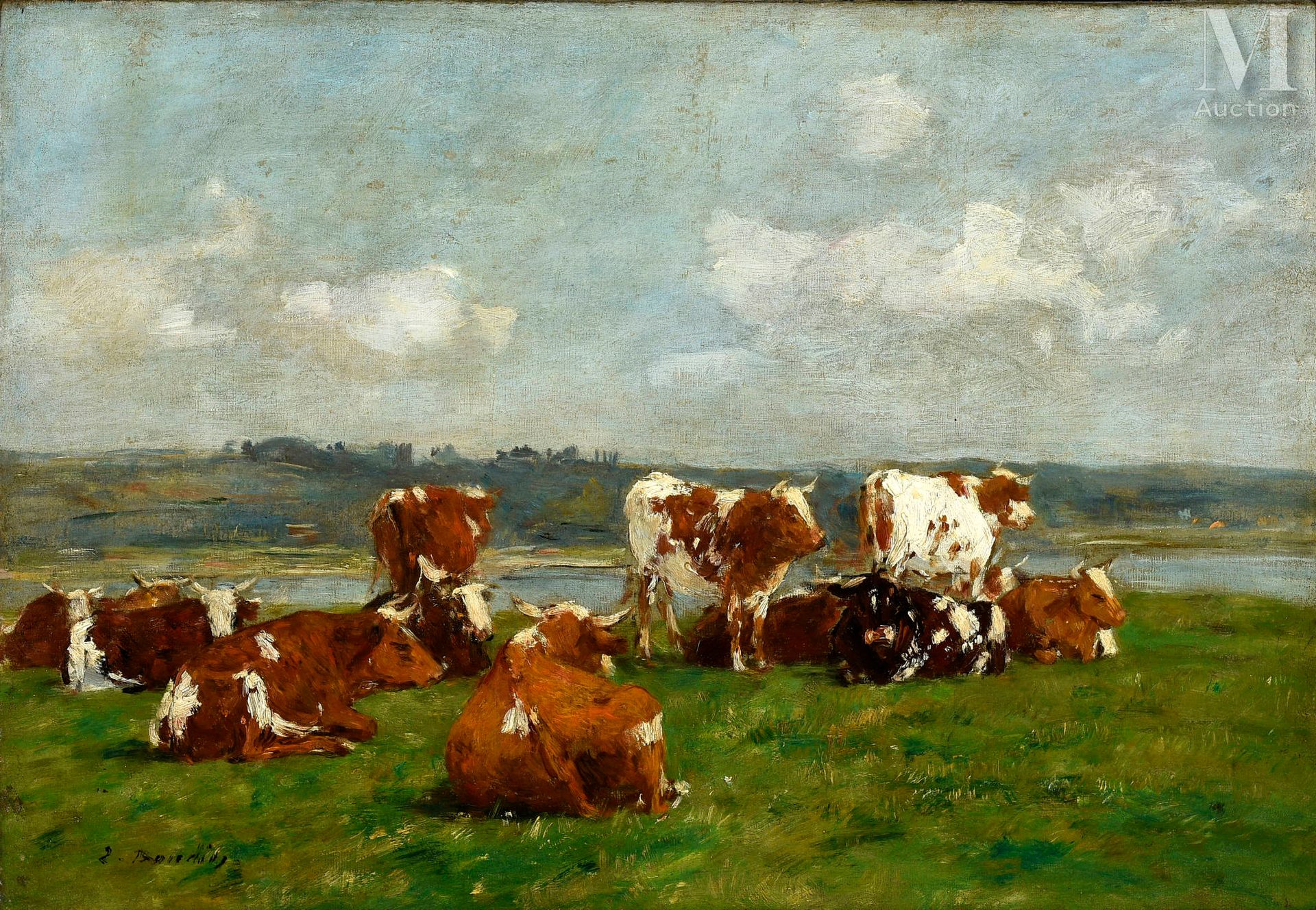 Eugène Louis BOUDIN (Honfleur 1824- Deauville 1898) Vaches au pâturage, vers 188&hellip;