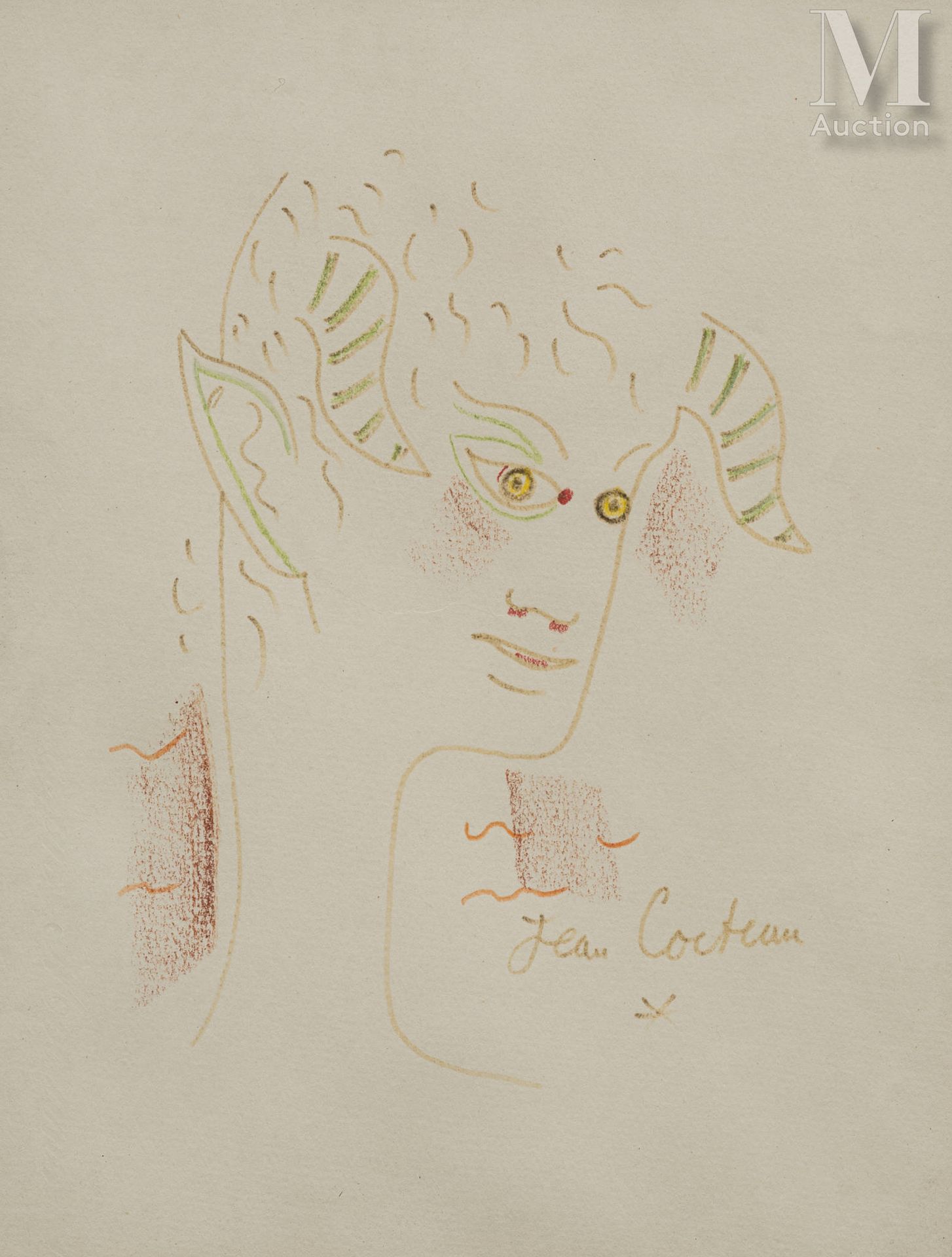 Jean COCTEAU (Maisons-Laffite 1889 - Milly-la-Forêt 1963) Head of a faun with ye&hellip;