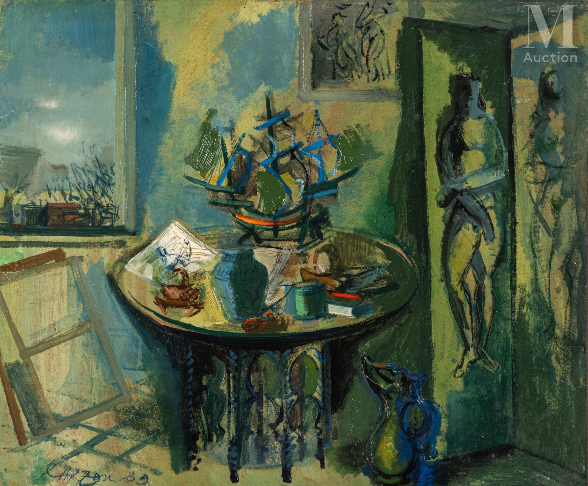 Jean CARZOU (Alep 1907- Marsac sur L'isle 2000) Composizione con tavolo con pied&hellip;