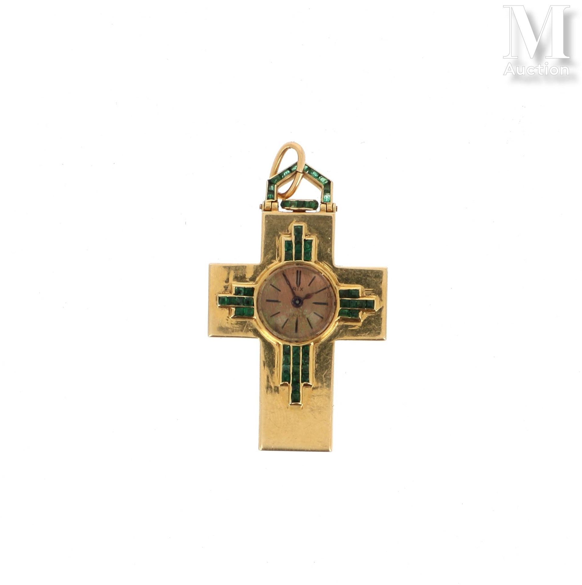 Montre croix Pendant watch in 18k yellow gold (750 thousandths) forming a cross,&hellip;