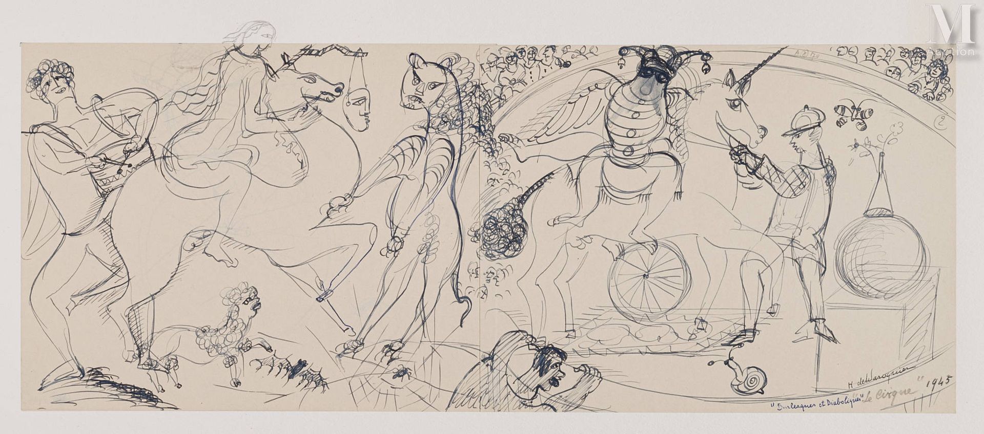 Henry de WAROQUIER (Paris 1881-1970) 马戏团》，1945年



粘在纸板上的两张纸上的墨水和石墨

21 x 53.5厘米&hellip;
