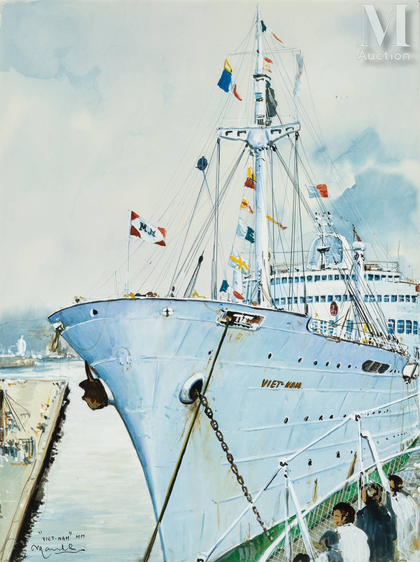 René Mambrini (1947-) Viet-Nam liner of the Messageries Maritimes
Watercolor on &hellip;