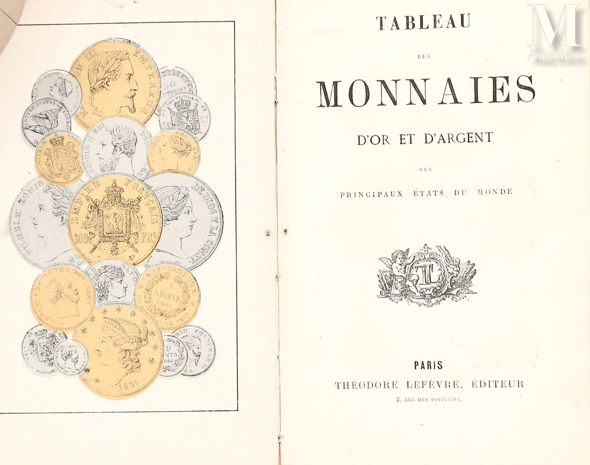Numismatique. 世界主要国家的金银财宝表。巴黎，Théodore Lefèvre, sd. 12开本，酒红色半纸质书，镀金书名(时代装订)。
30张&hellip;