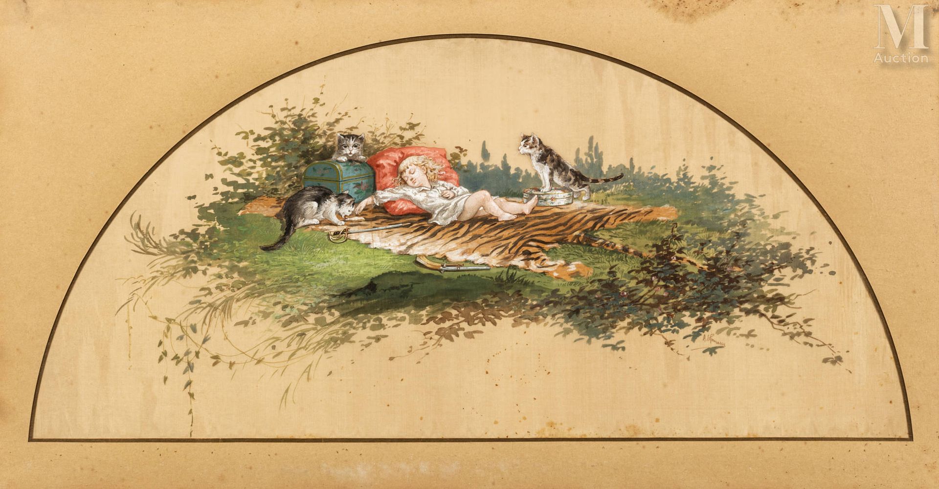 D'après Adolphe THOMASSE Jeune fille endormie au chat sur une peau de tigre.

Pr&hellip;