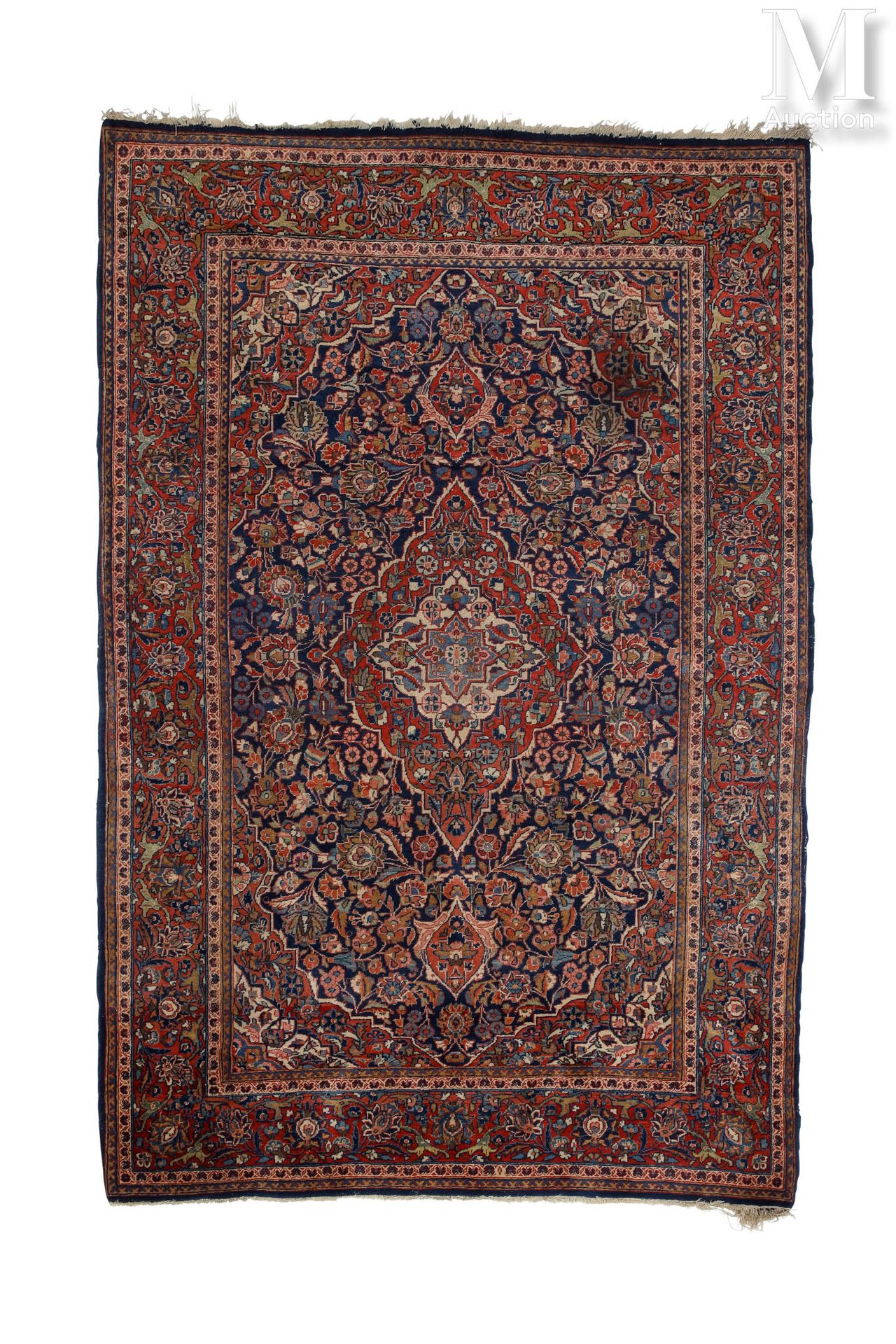 KESHAN Carpet with central medallion ivory and rust decorated with floral scroll&hellip;