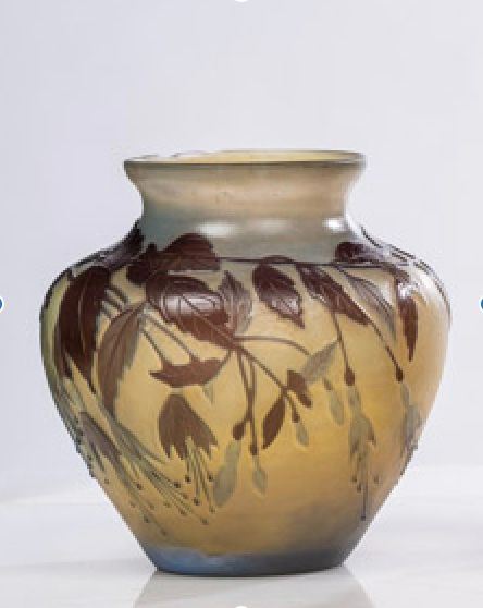 Null GALLE - Nancy
"Fuchsias"
Vase en verre double à corps ovoïde et col évasé à&hellip;
