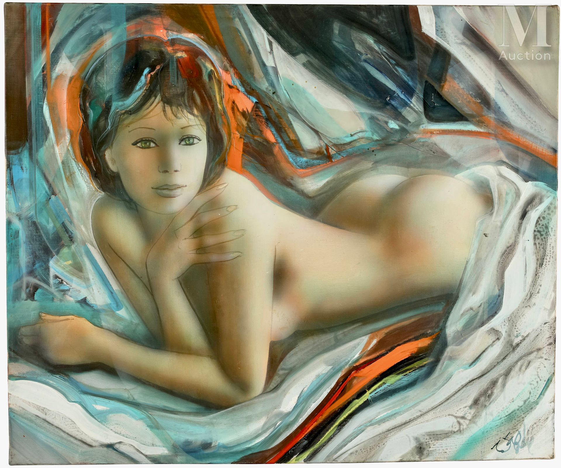 Jean-Baptiste VALADIÉ (1933) 躺在床上的女人
布面油画 
右下方有签名
54 x 65厘米
